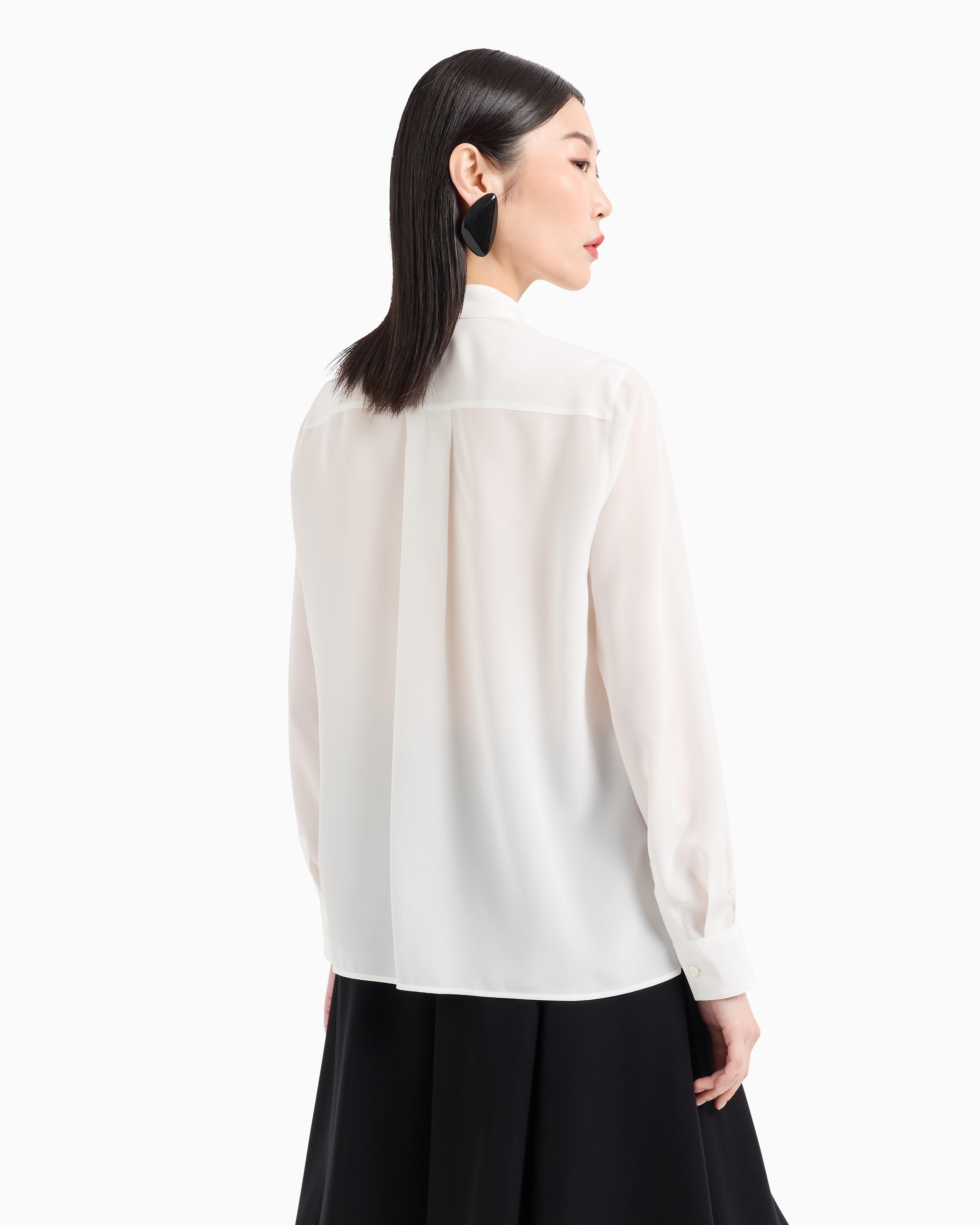 Shop Emporio Armani Silk Crêpe-de-chine Shirt With Pleated Back In White