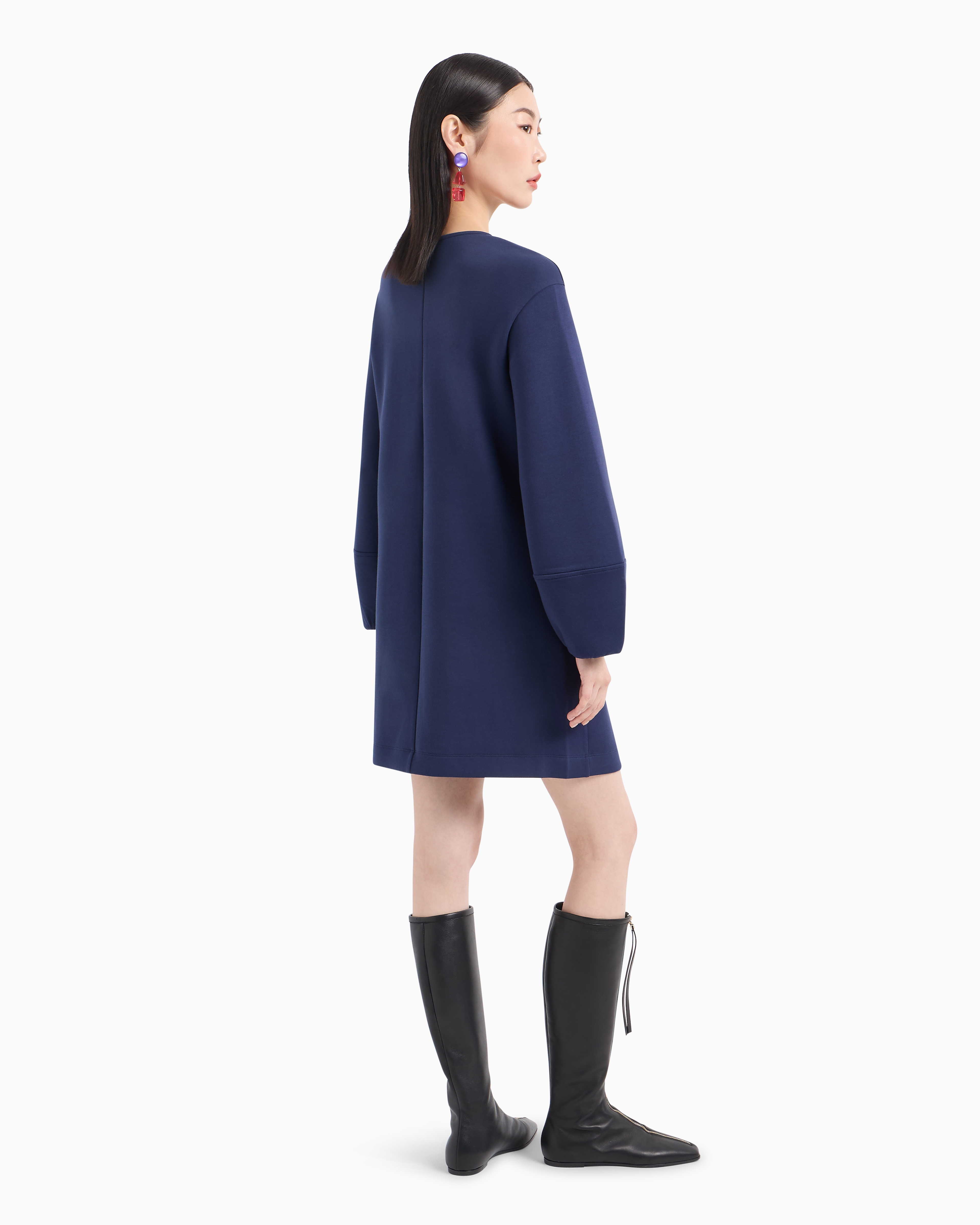 Shop Emporio Armani Double Jersey Dress With Balloon Sleeves In Blue