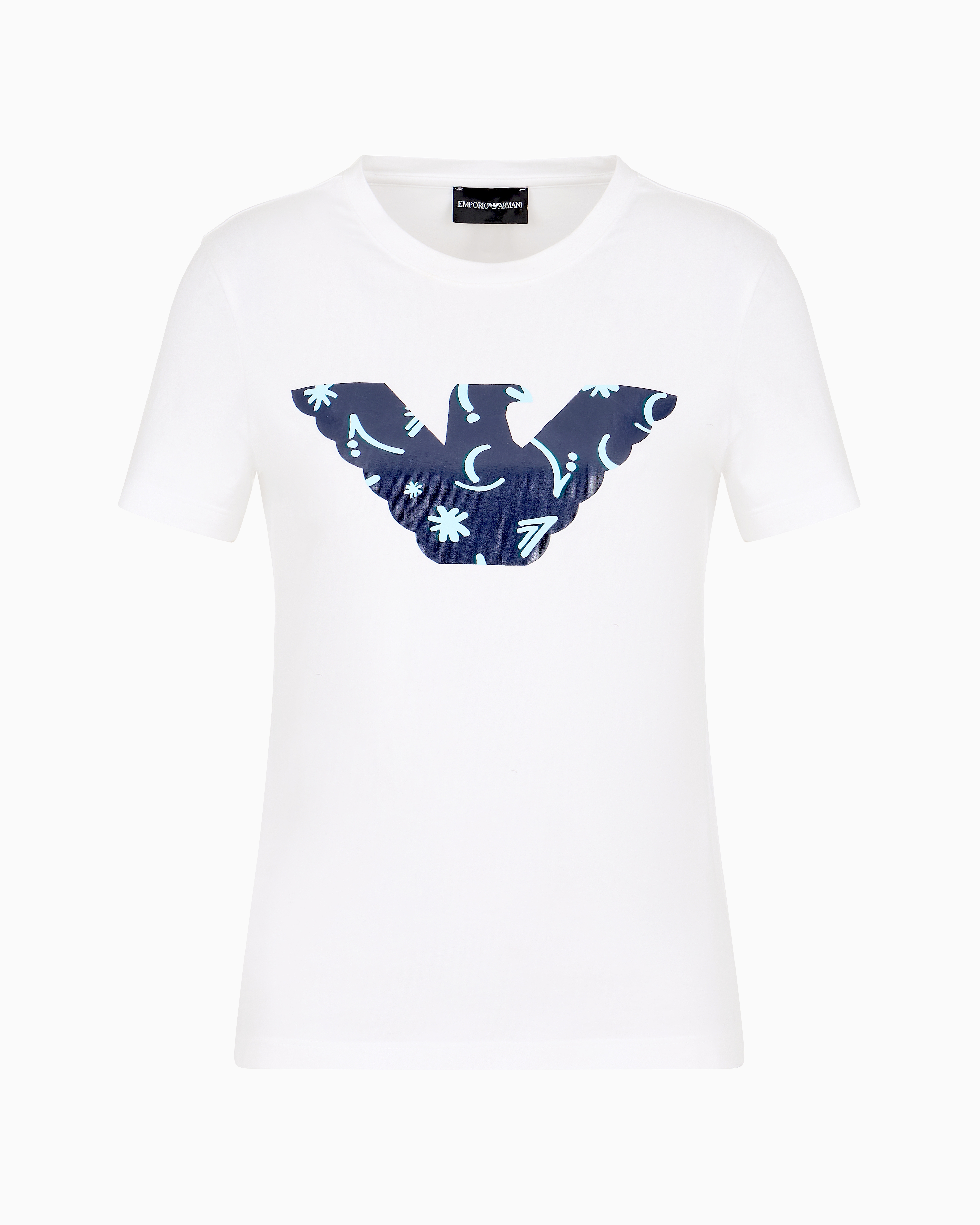 Emporio Armani Official Store Asv Organic Stretch Jersey T-shirt With Oversized Eagle Pattern In White