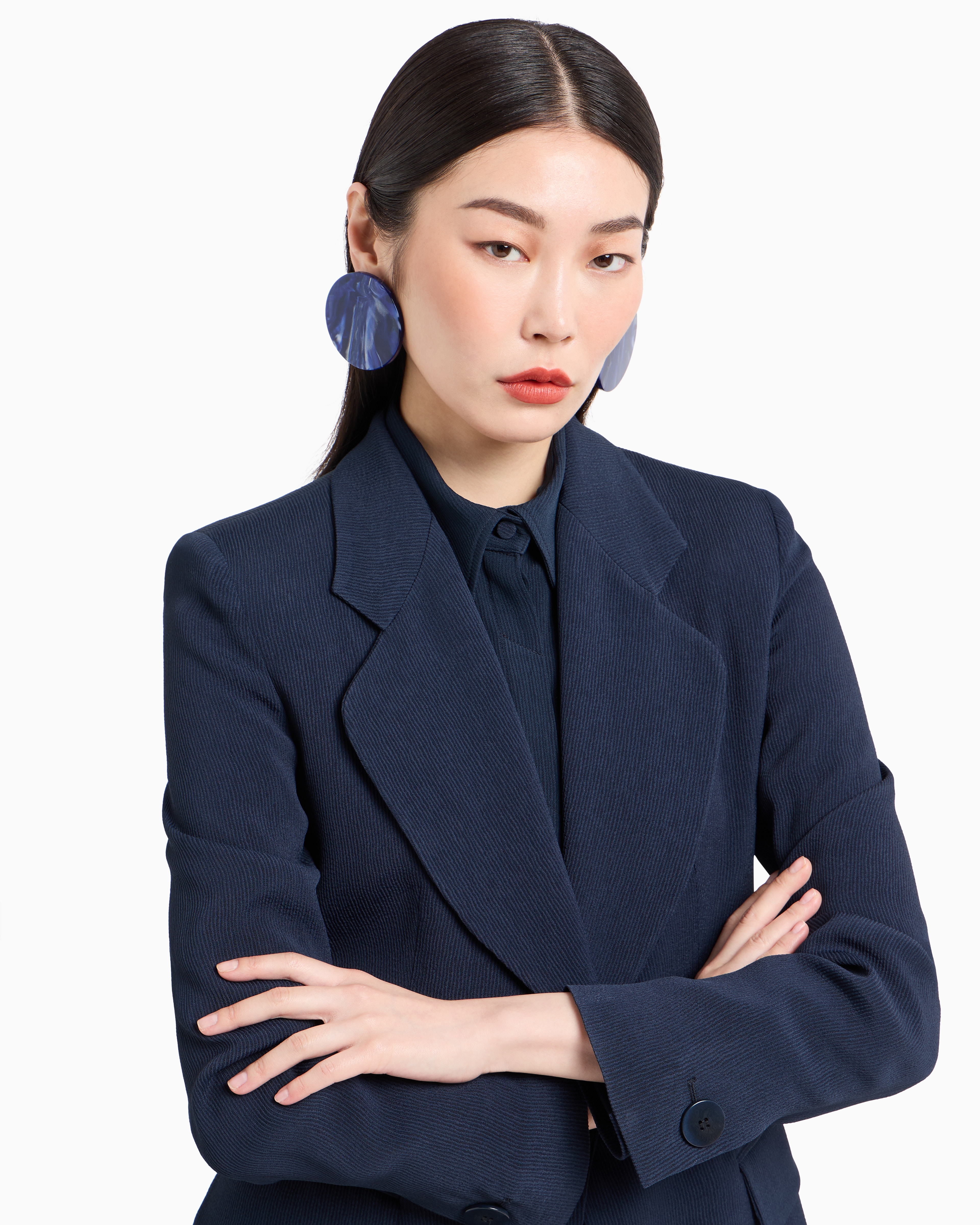アウターその他 GIORGIO ARMANI Woman Blazer Charcoal GW000844TE13692 F8009 GIORGIO ARMANI Charcoal Sueded Silk Power Suit W/ Layered
