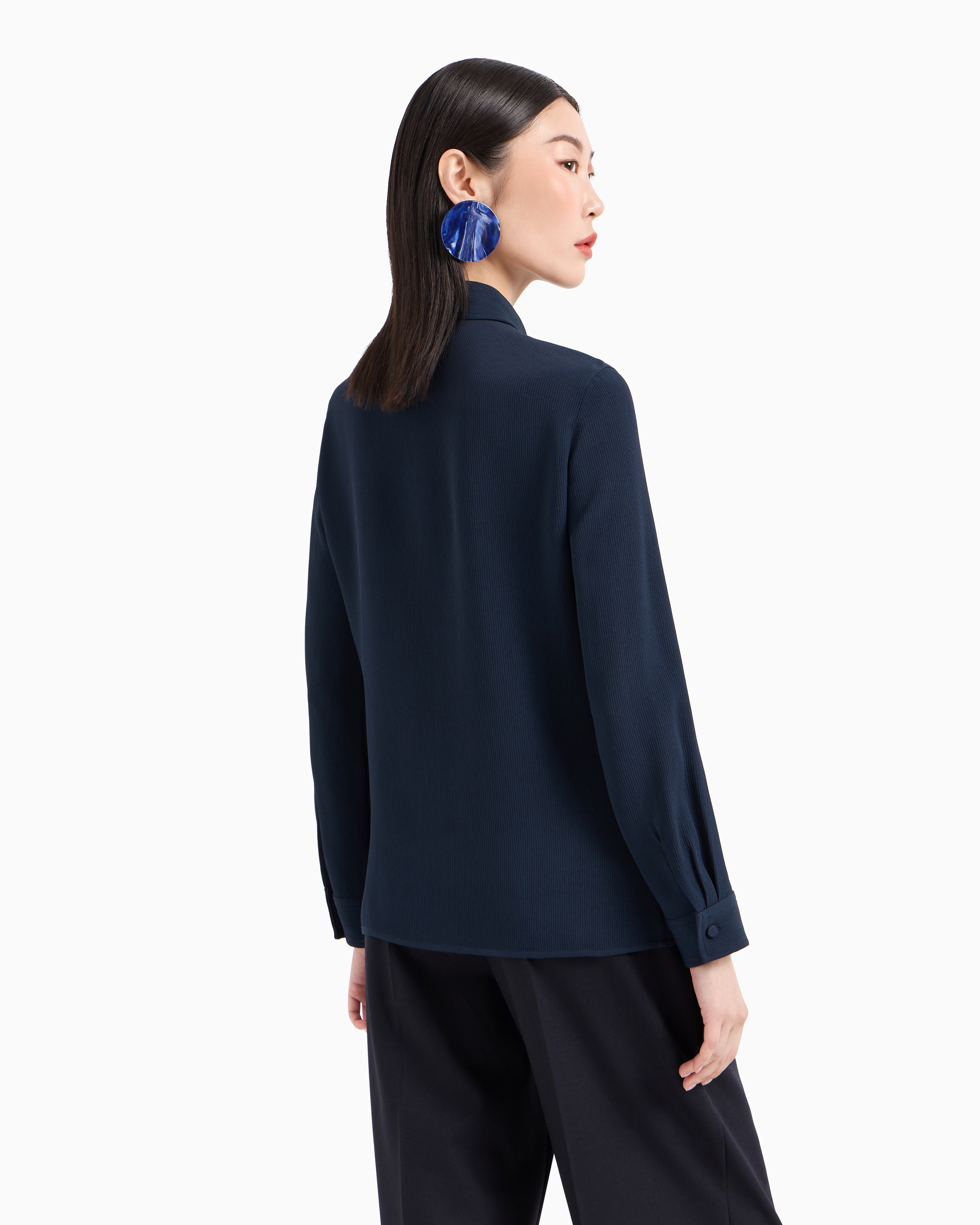 Shop Emporio Armani Icon Canneté Cady Shirt In Navy Blue