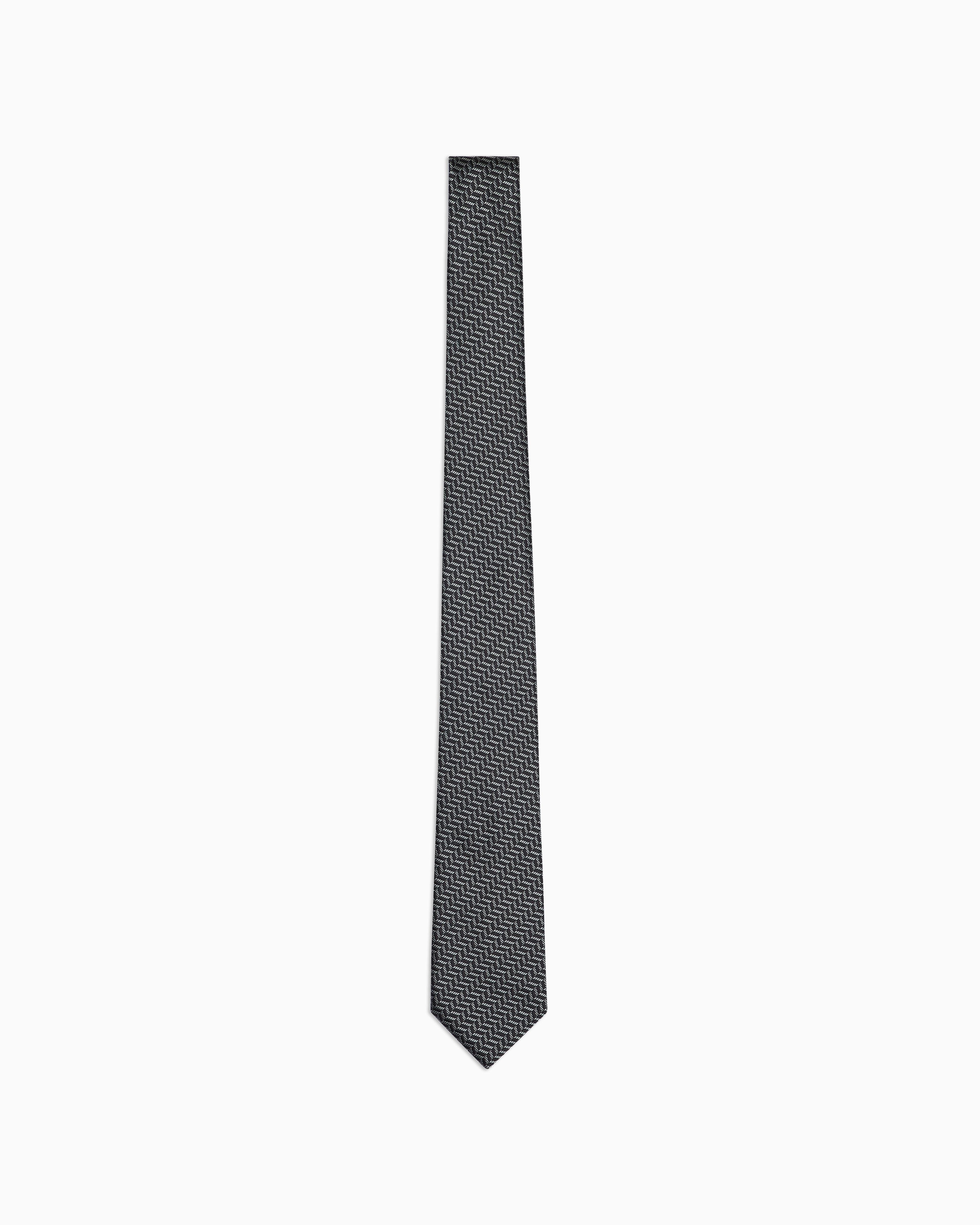 Giorgio Armani Official Store Silk Tie With Jacquard Chevron Motif In Pattern