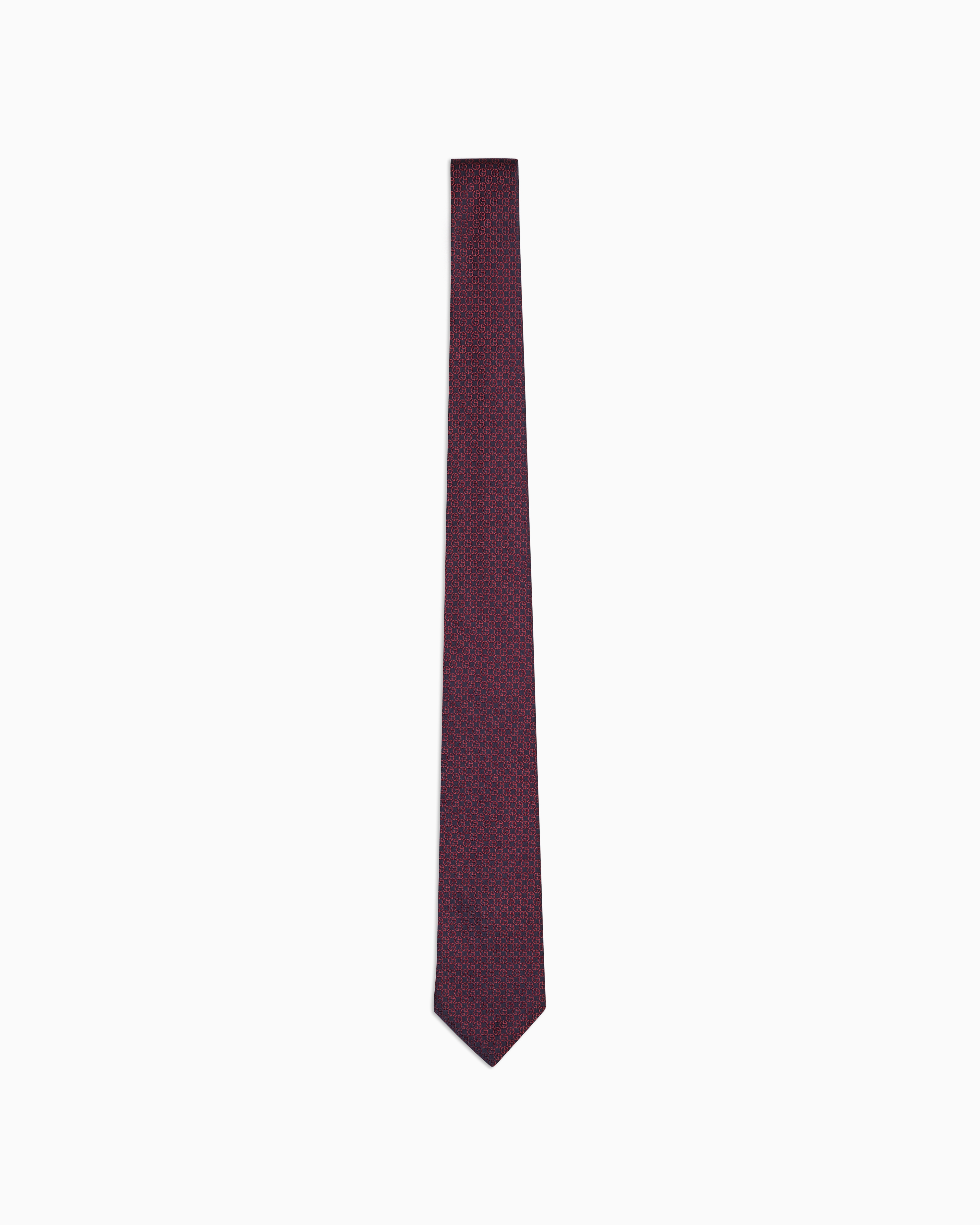 Giorgio Armani Official Store Silk Tie With Jacquard Monogram In Bordeaux