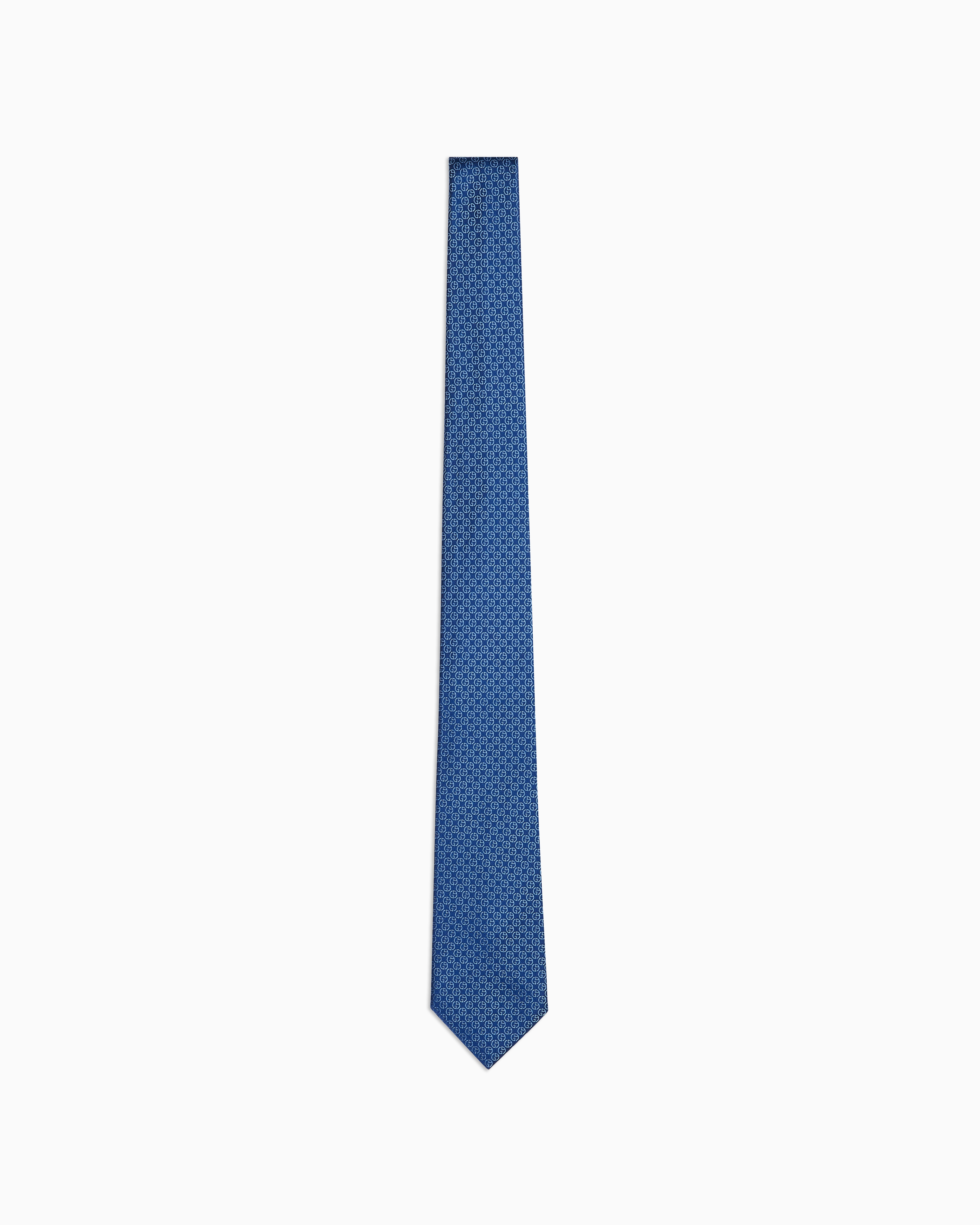 Giorgio Armani Official Store Silk Tie With Jacquard Monogram In Blue