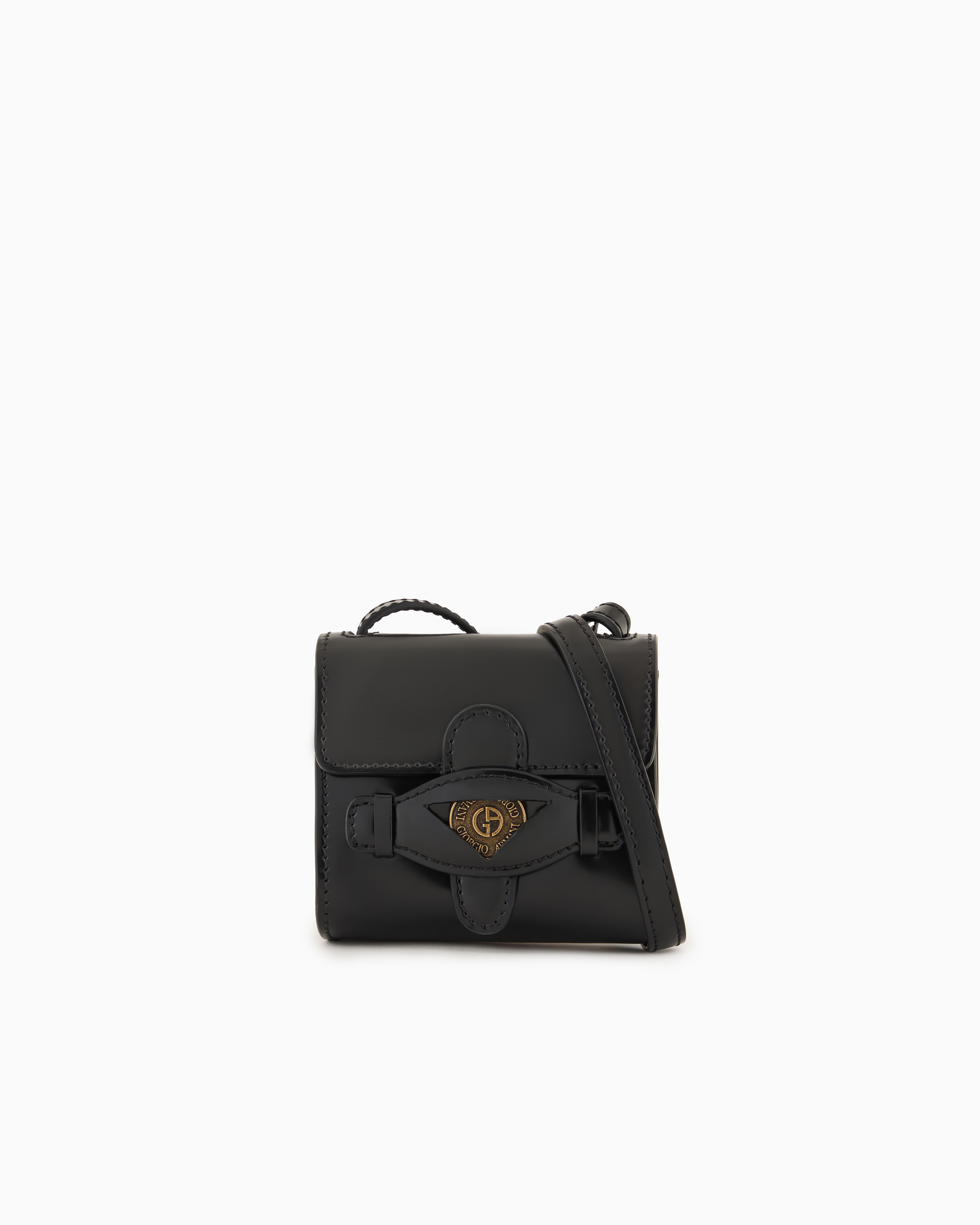 Giorgio Armani Official Store Denim Collection Mini Crossbody Bag In Brushed Leather In Schwarz