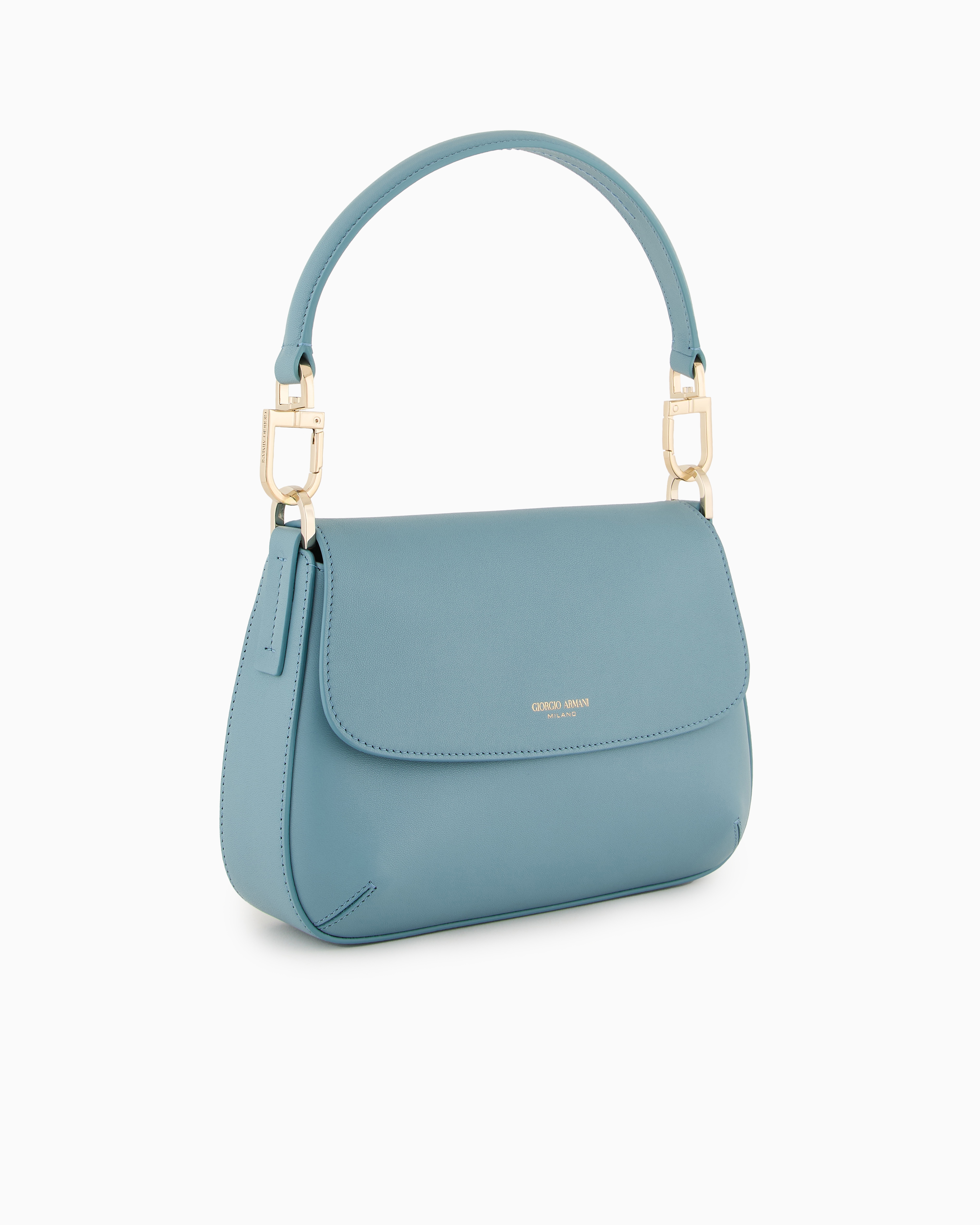 Shop Giorgio Armani Small La Prima Soft Baguette Bag In Nappa Leather In Light Blue