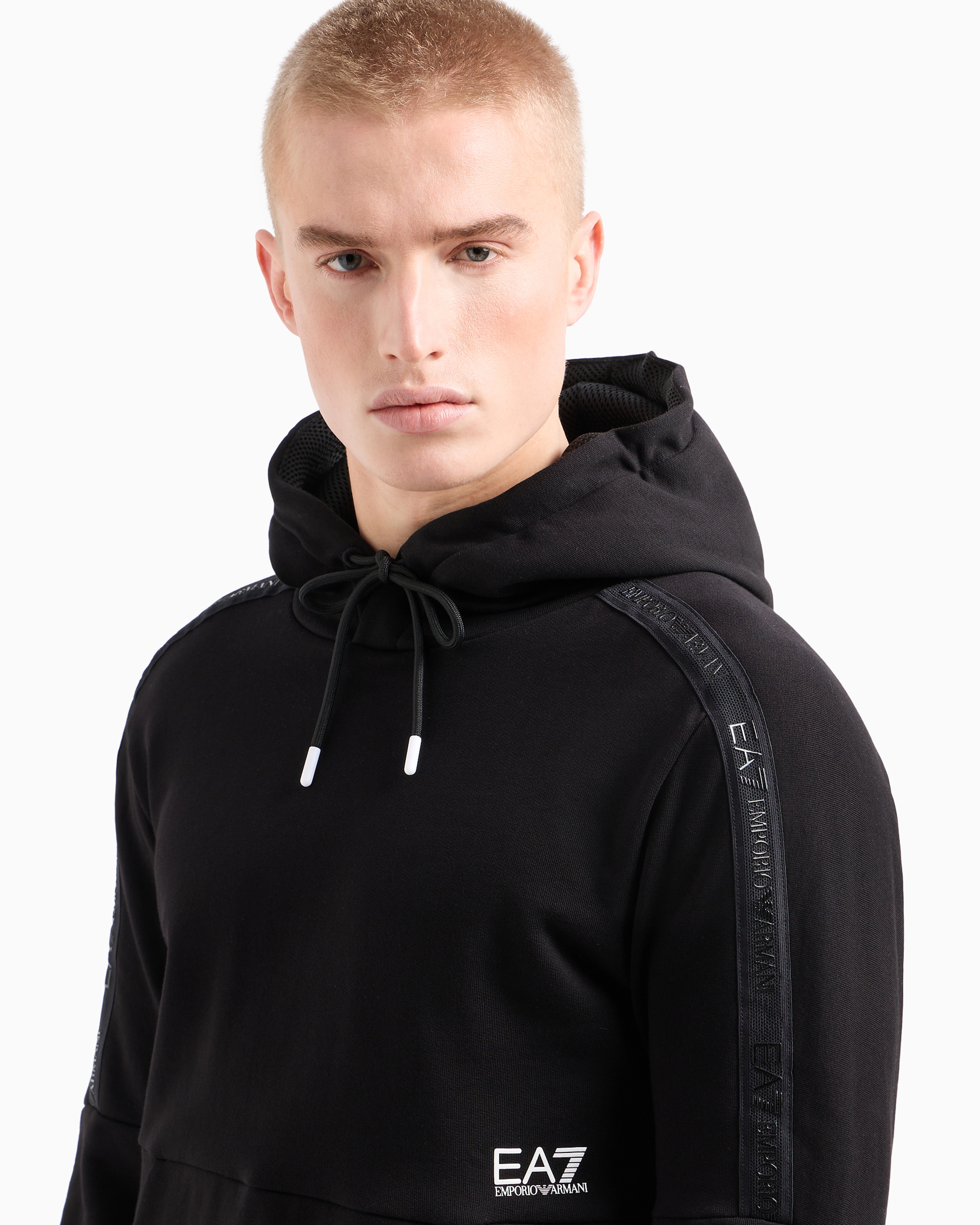 Ea7 Official Store Logo Series Hooded Cotton Sweatshirt In Black