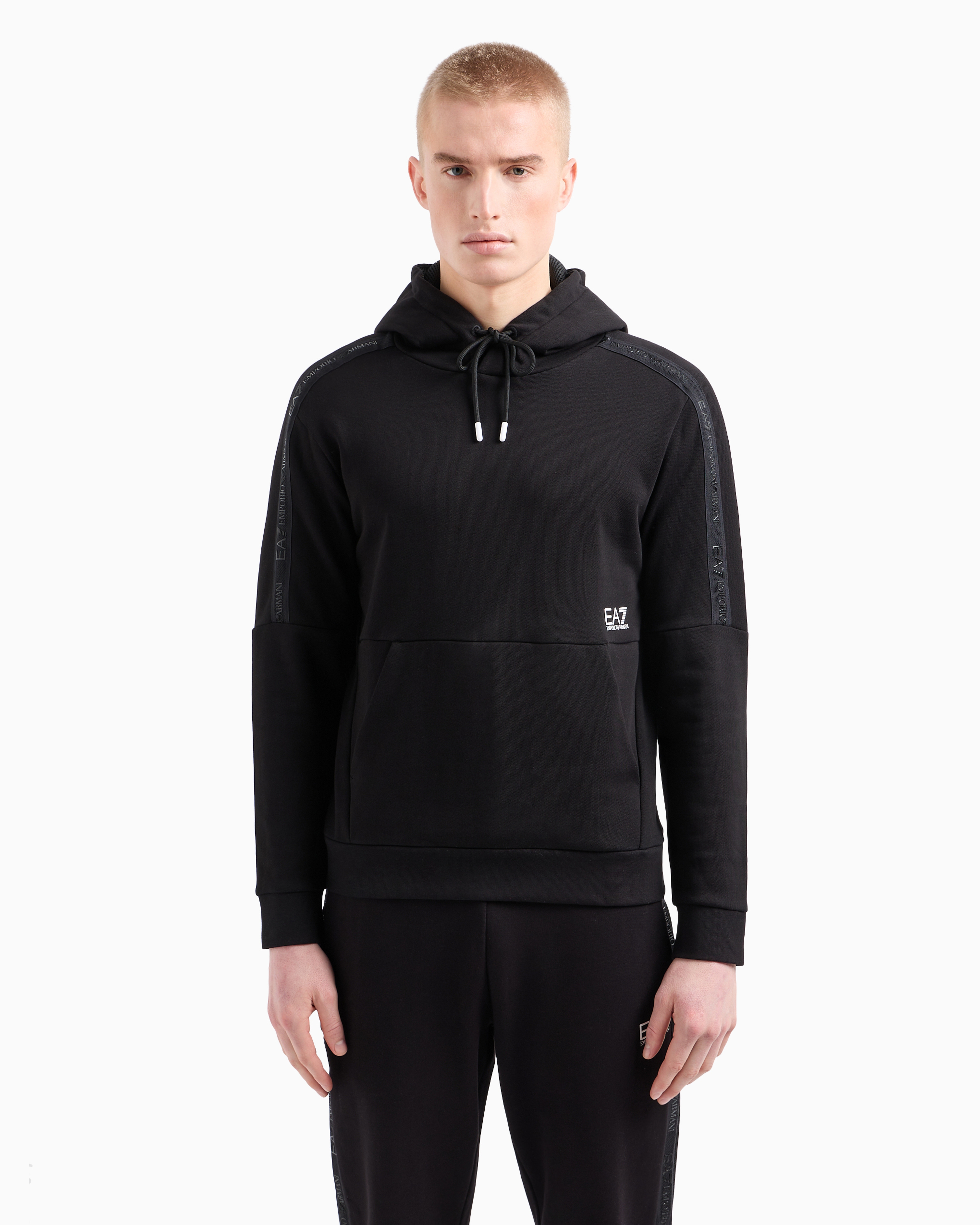 Ea7 Official Store Logo Series Hooded Cotton Sweatshirt In Black