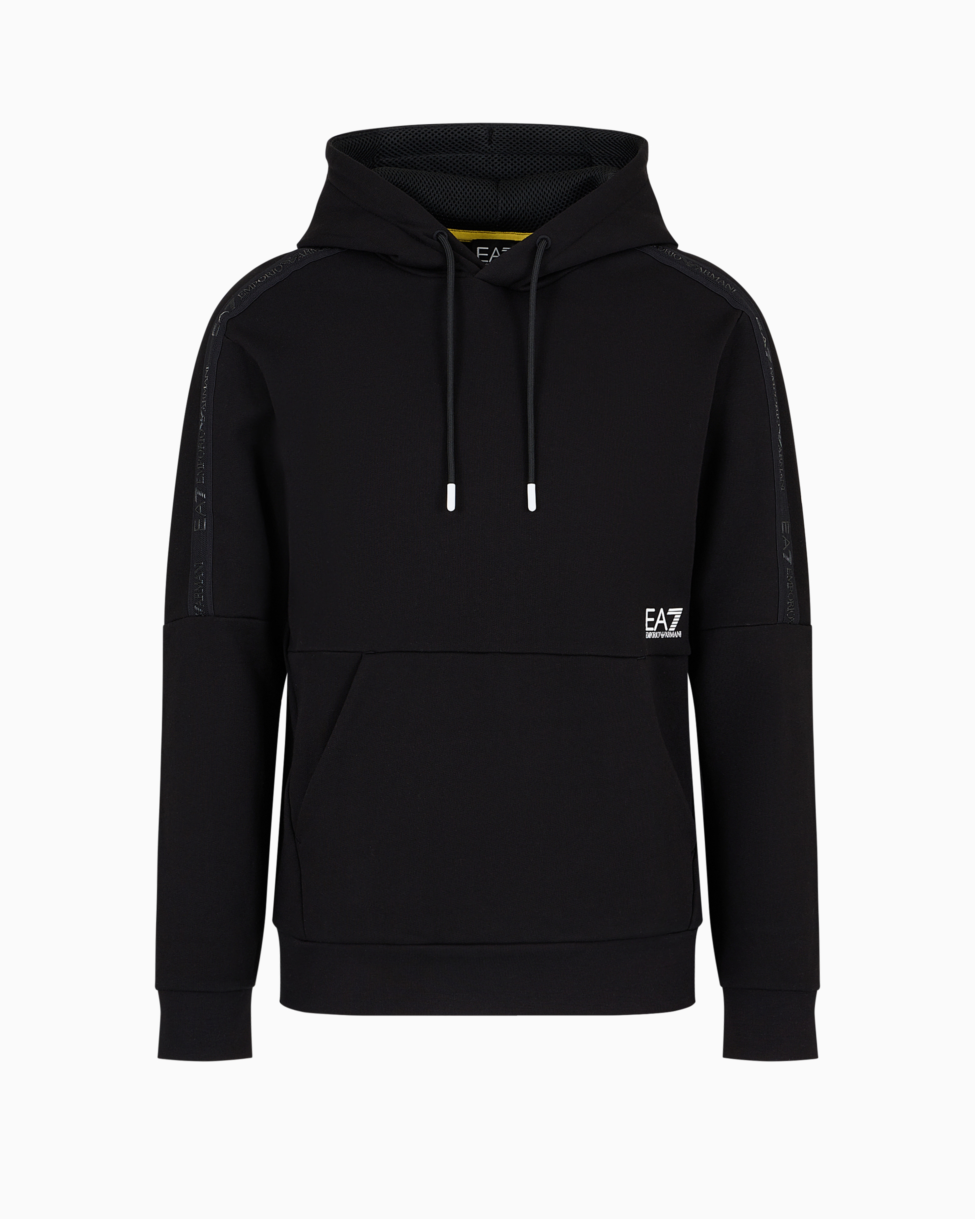 Ea7 Official Store Logo Series Hooded Cotton Sweatshirt In Black