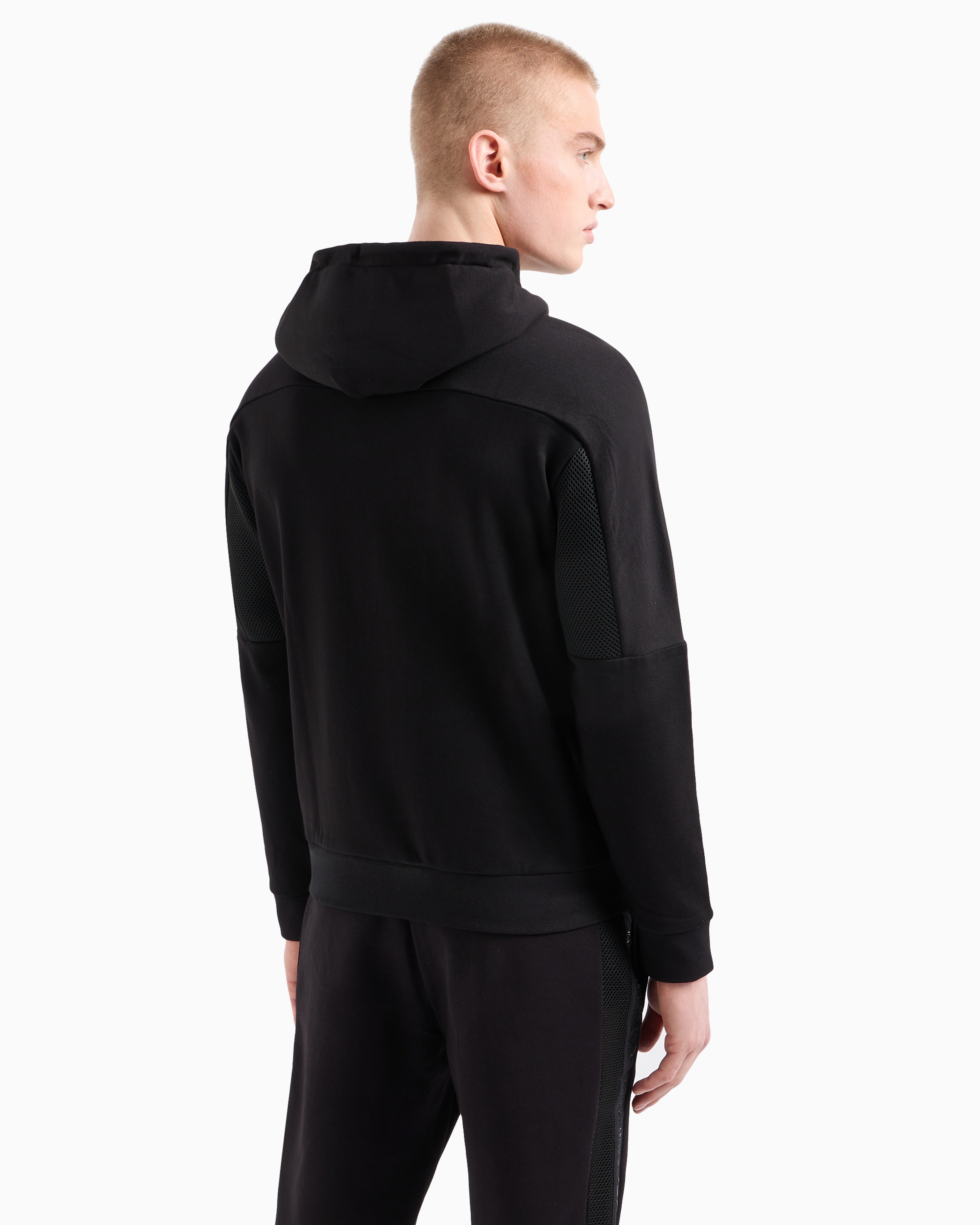 Ea7 Official Store Logo Series Hooded Cotton Sweatshirt In Black