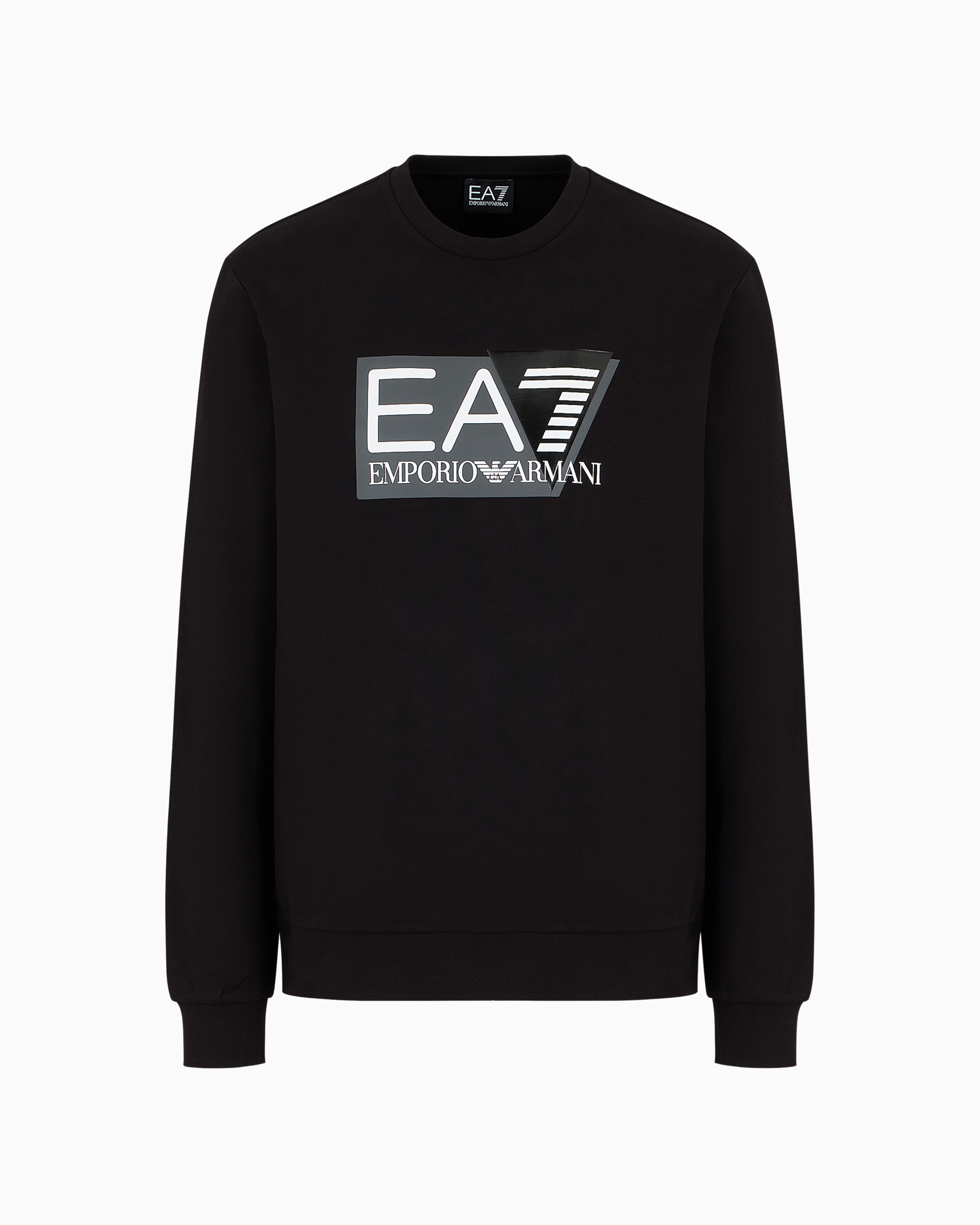 Ea7 Official Store Visibility Cotton Crew-neck Sweatshirt In Black