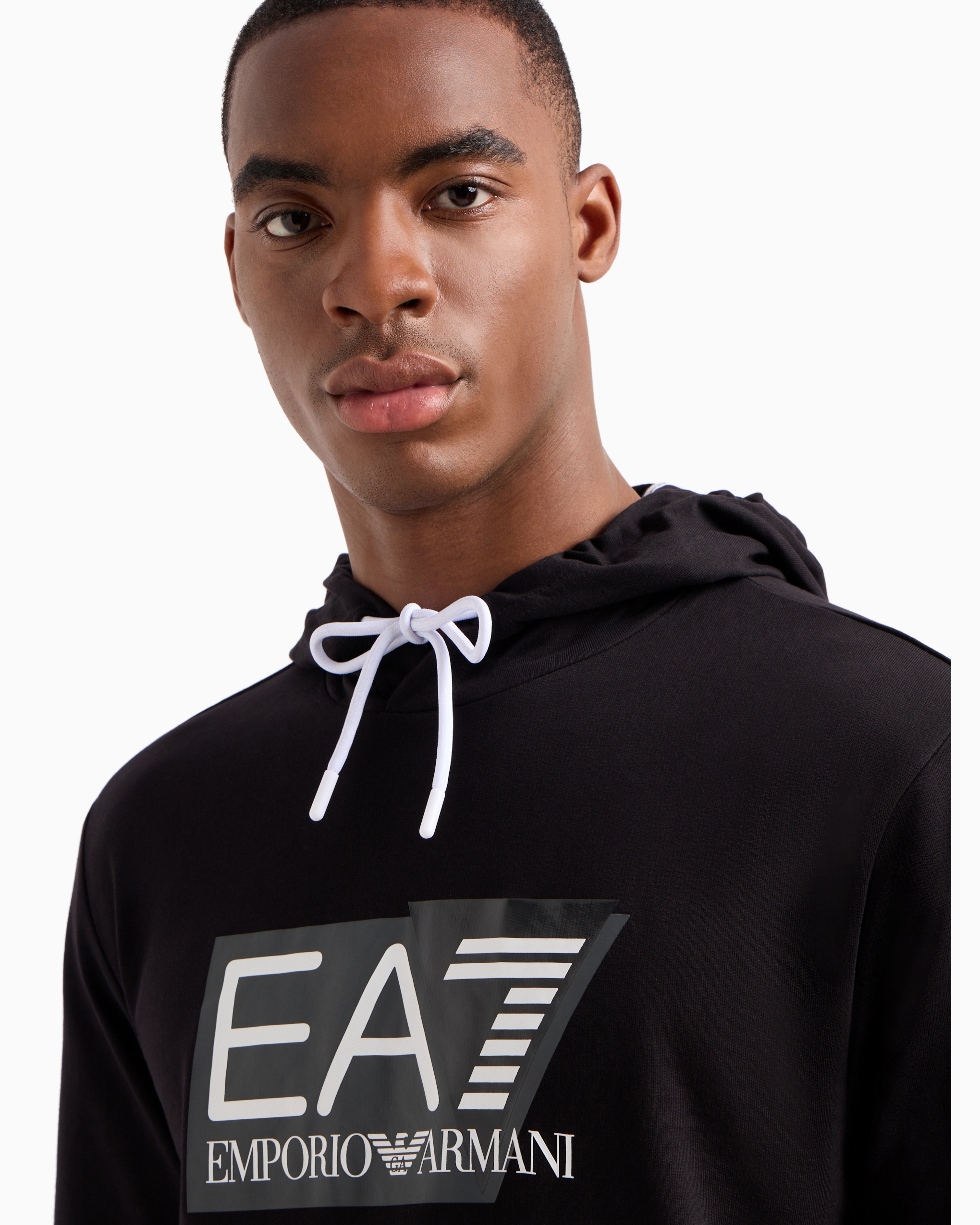 Shop Ea7 Cotton Hooded Visibility Sweatshirt In Black