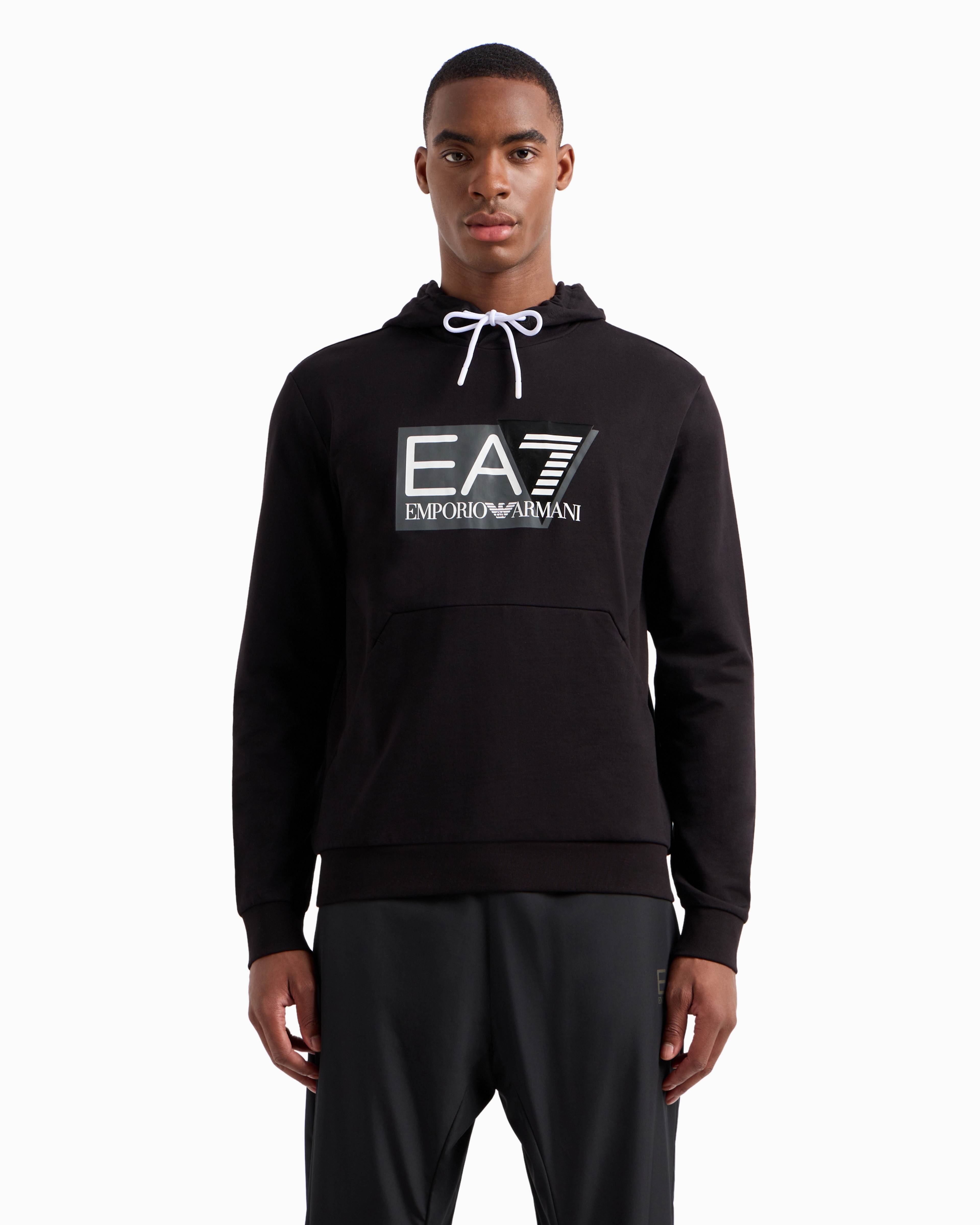 Shop Ea7 Cotton Hooded Visibility Sweatshirt In Black