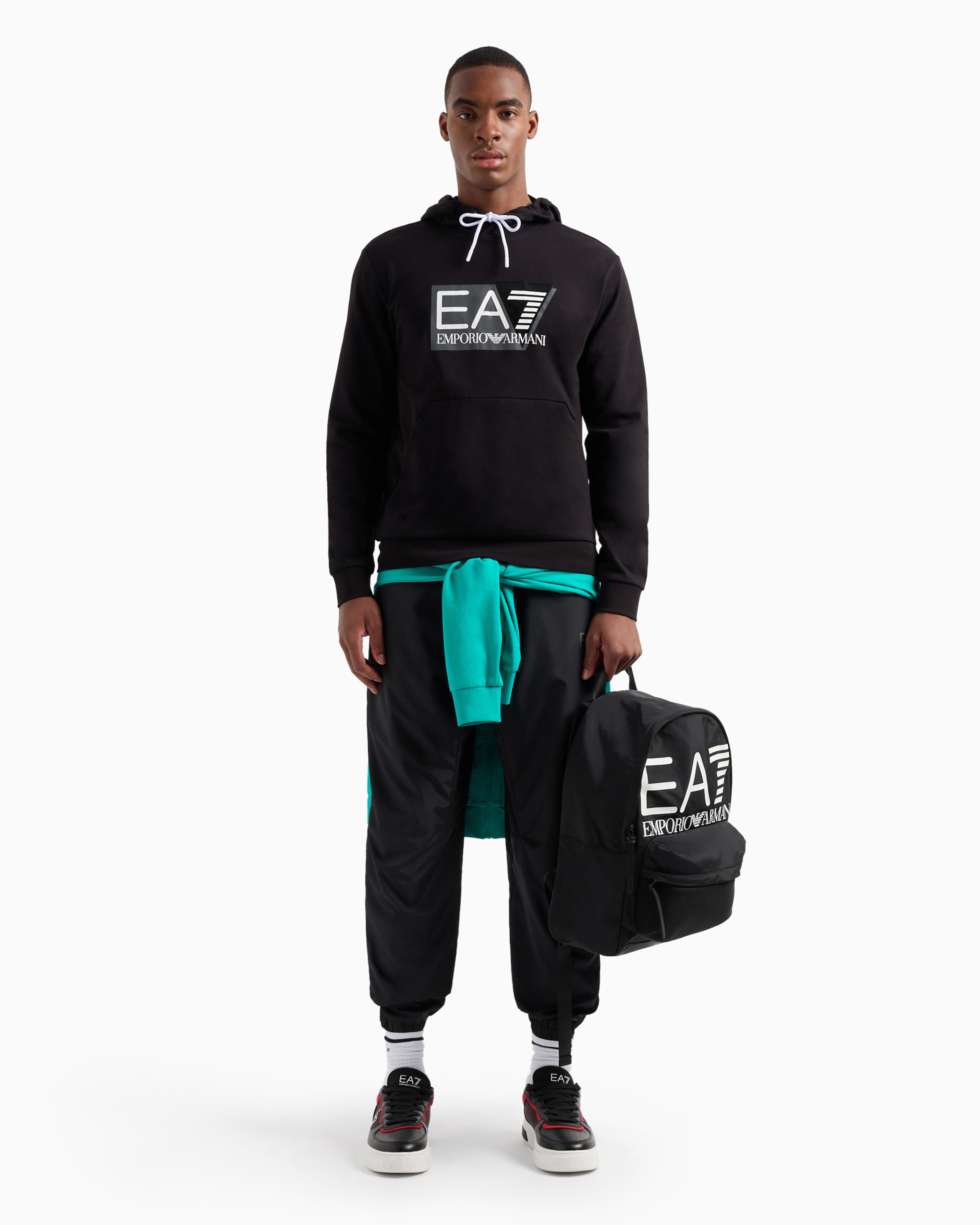 Shop Ea7 Cotton Hooded Visibility Sweatshirt In Black