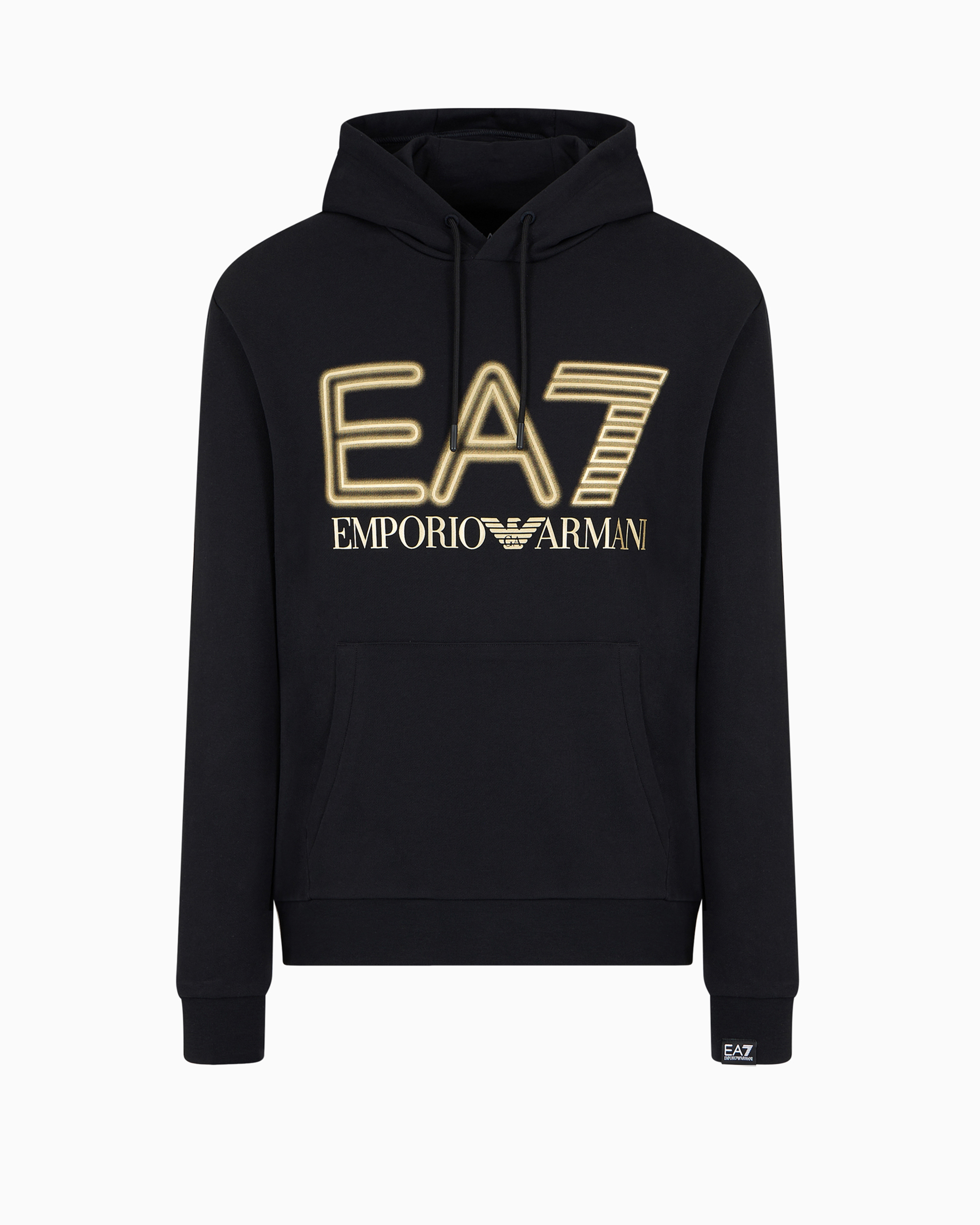 Ea7 Official Store Logo Series Hooded Cotton Sweatshirt In Black