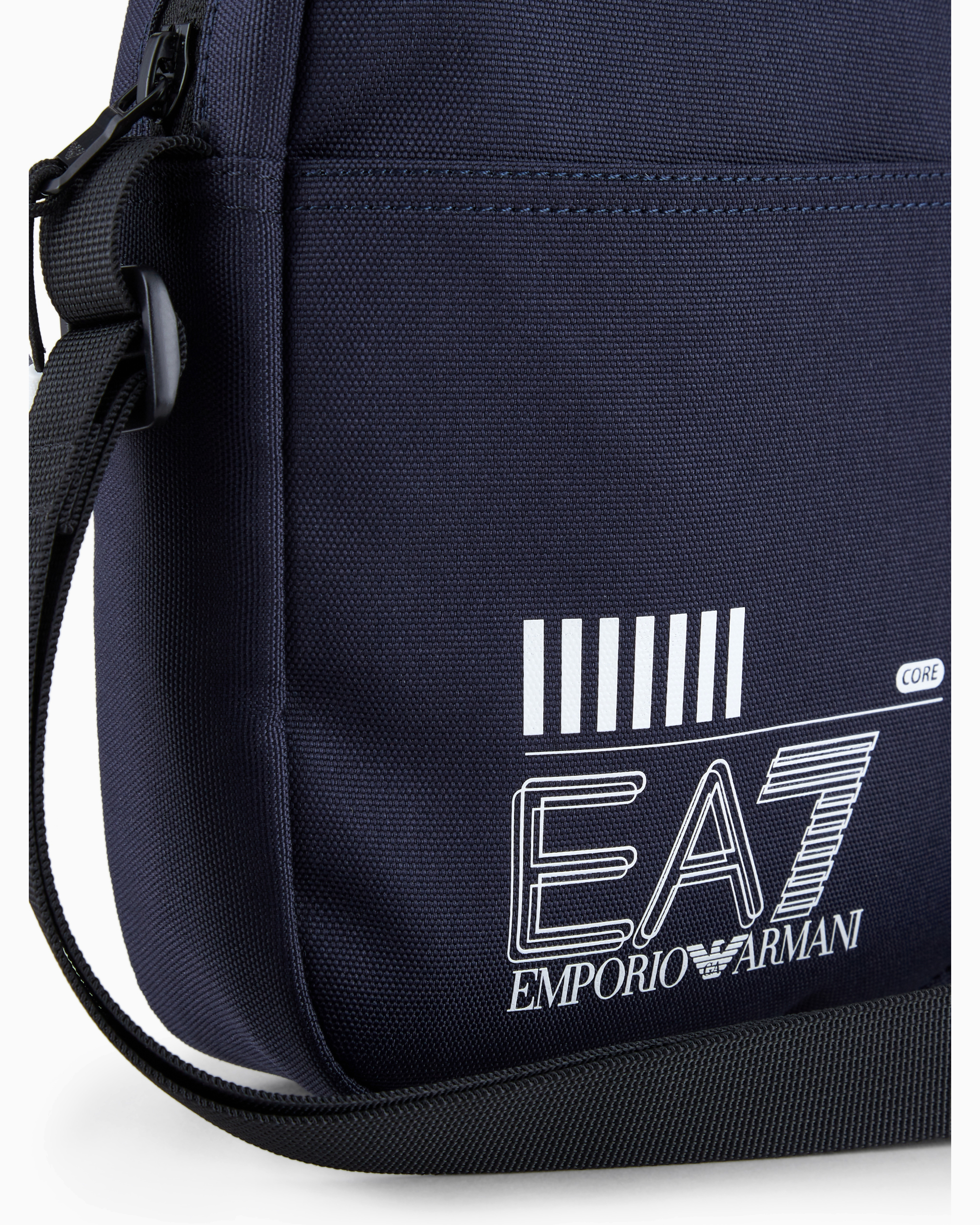 Shop Emporio Armani Small Asv Recycled-fabric Train Core Shoulder Bag In Blue Logo