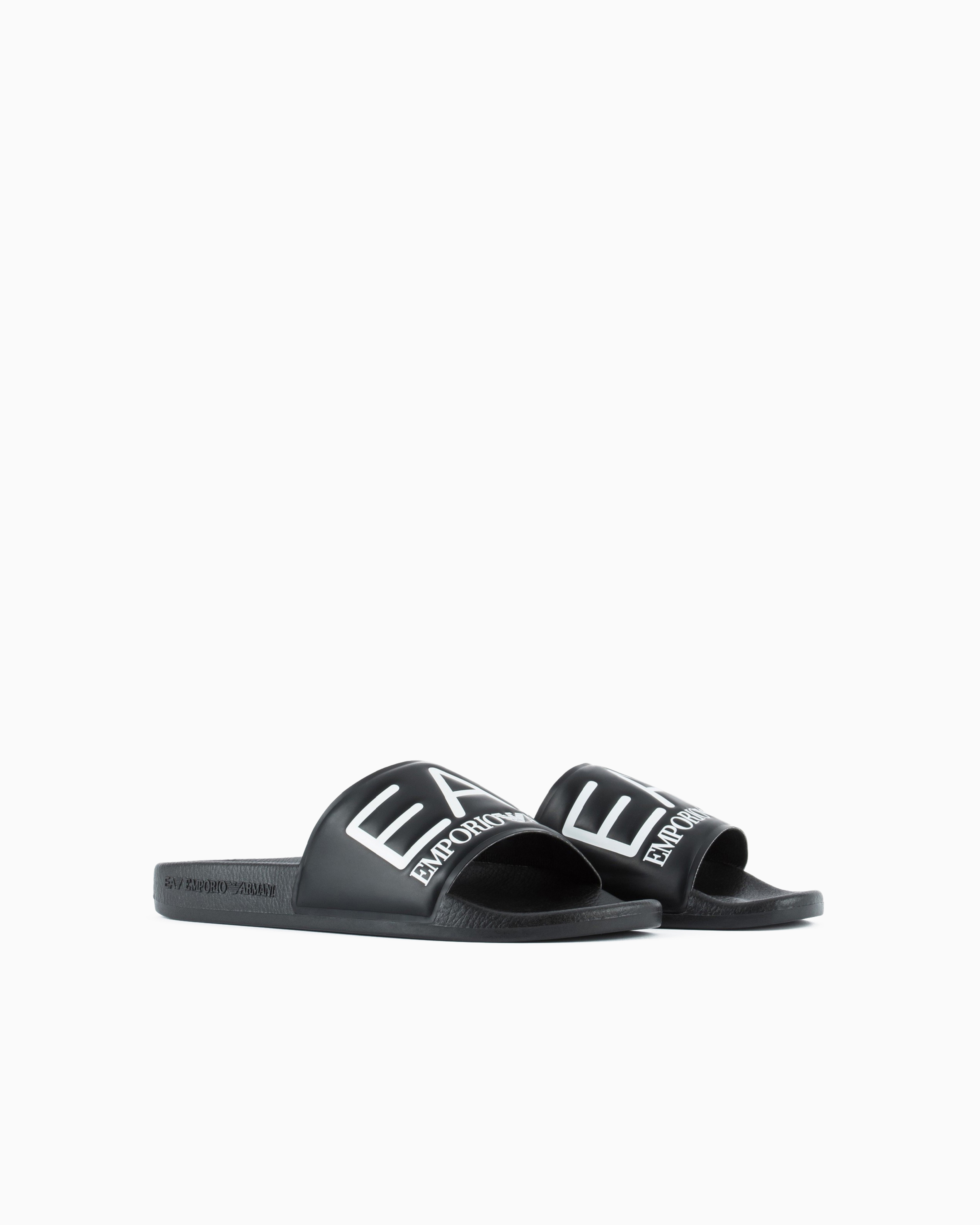 Emporio Armani Sliders With Oversized Logo In Black