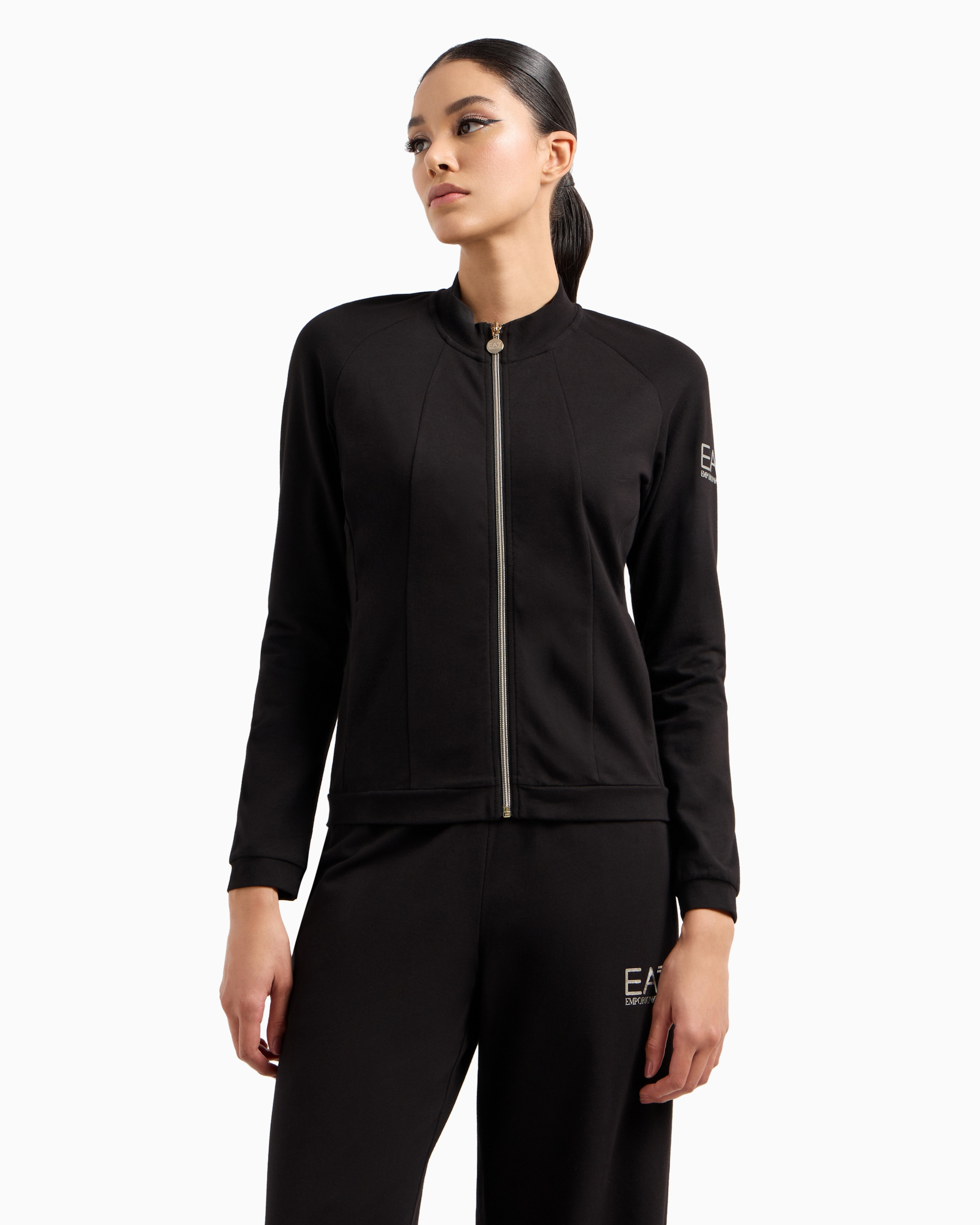 Shop Ea7 Stretch-cotton Core Lady Sweatshirt In Black