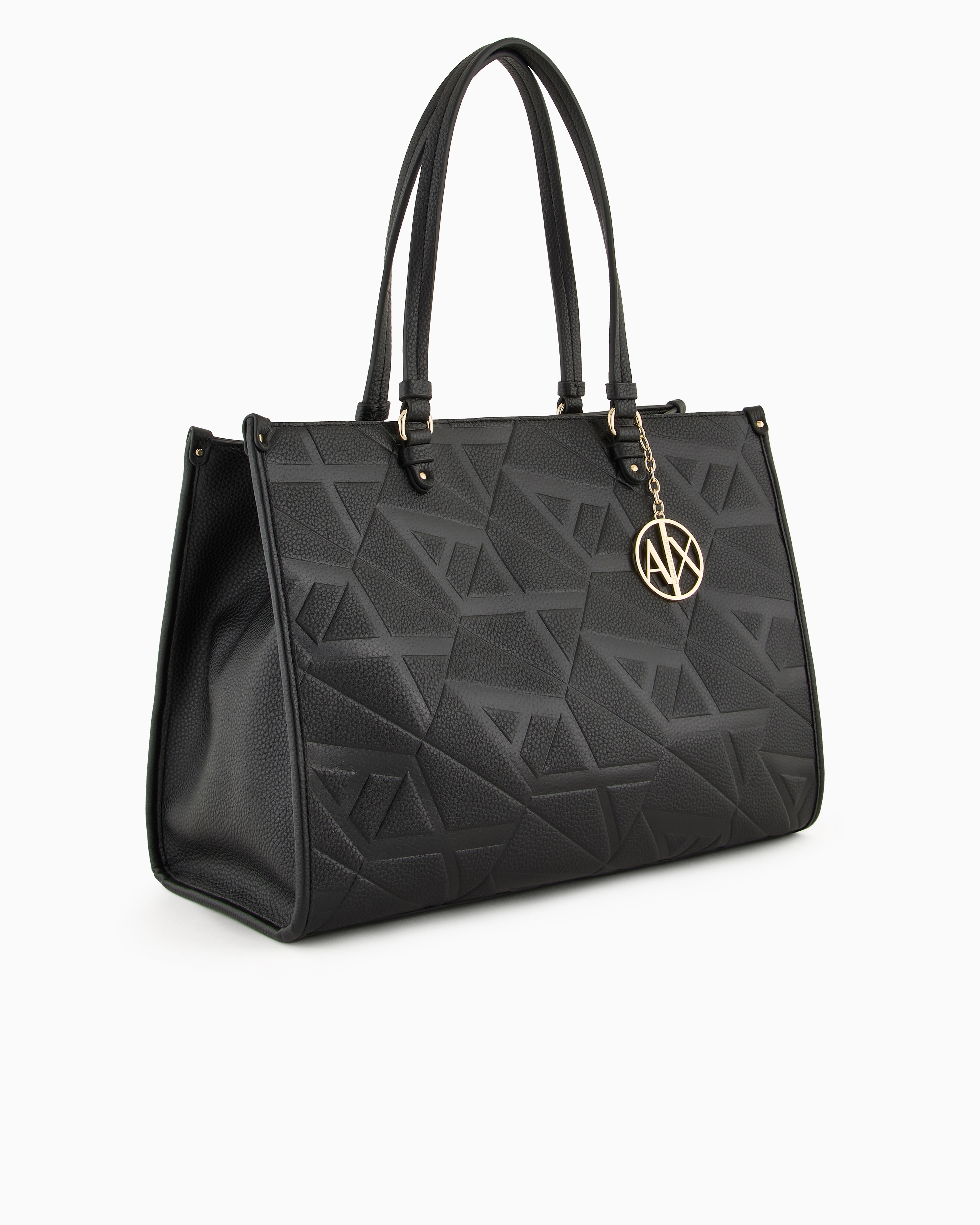 Shop Armani Exchange Tote Bag With Allover Emossed Logo In Black