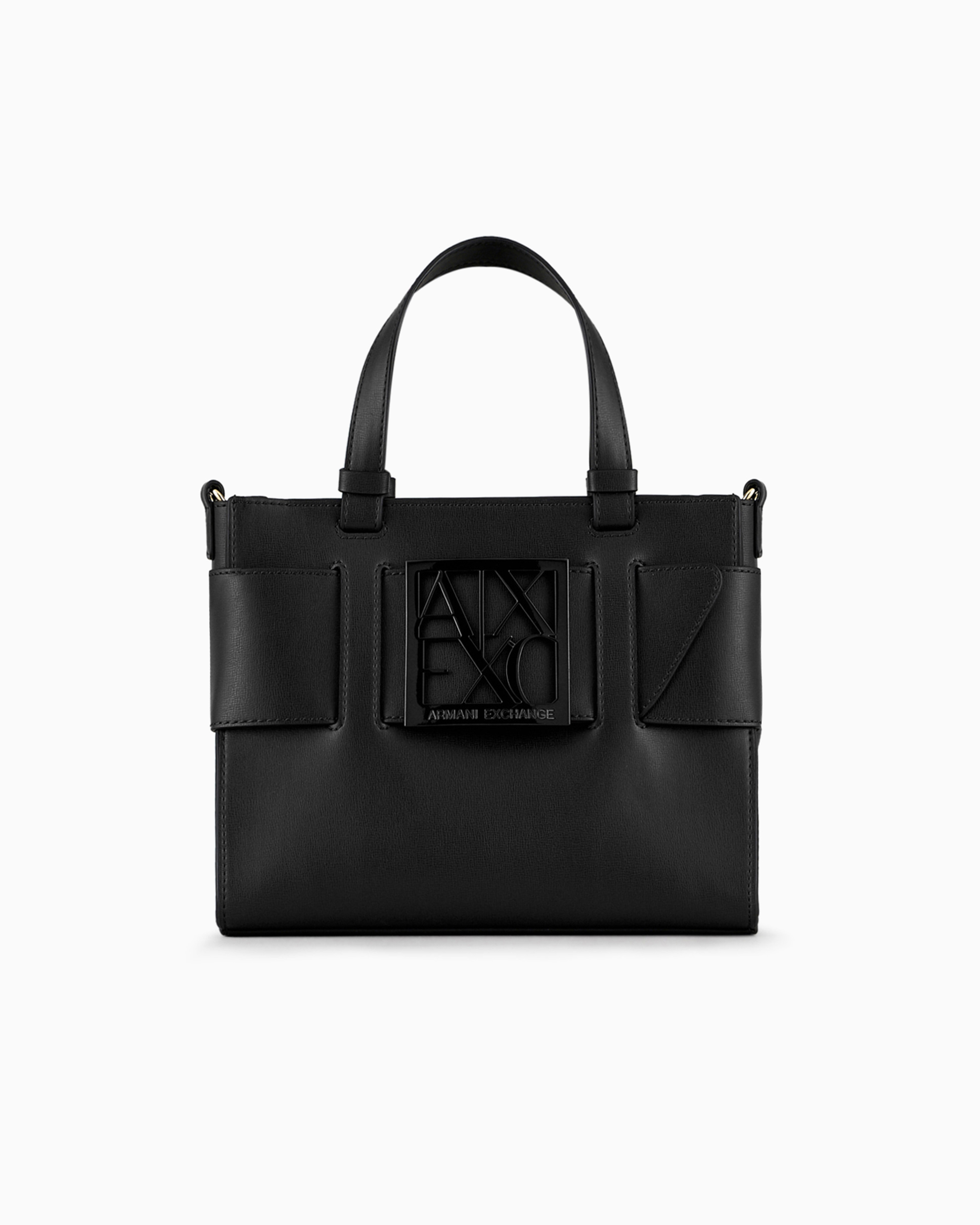 Armani Exchange Medium Tote Bag With Double Handles And Shoulder Strap In Black