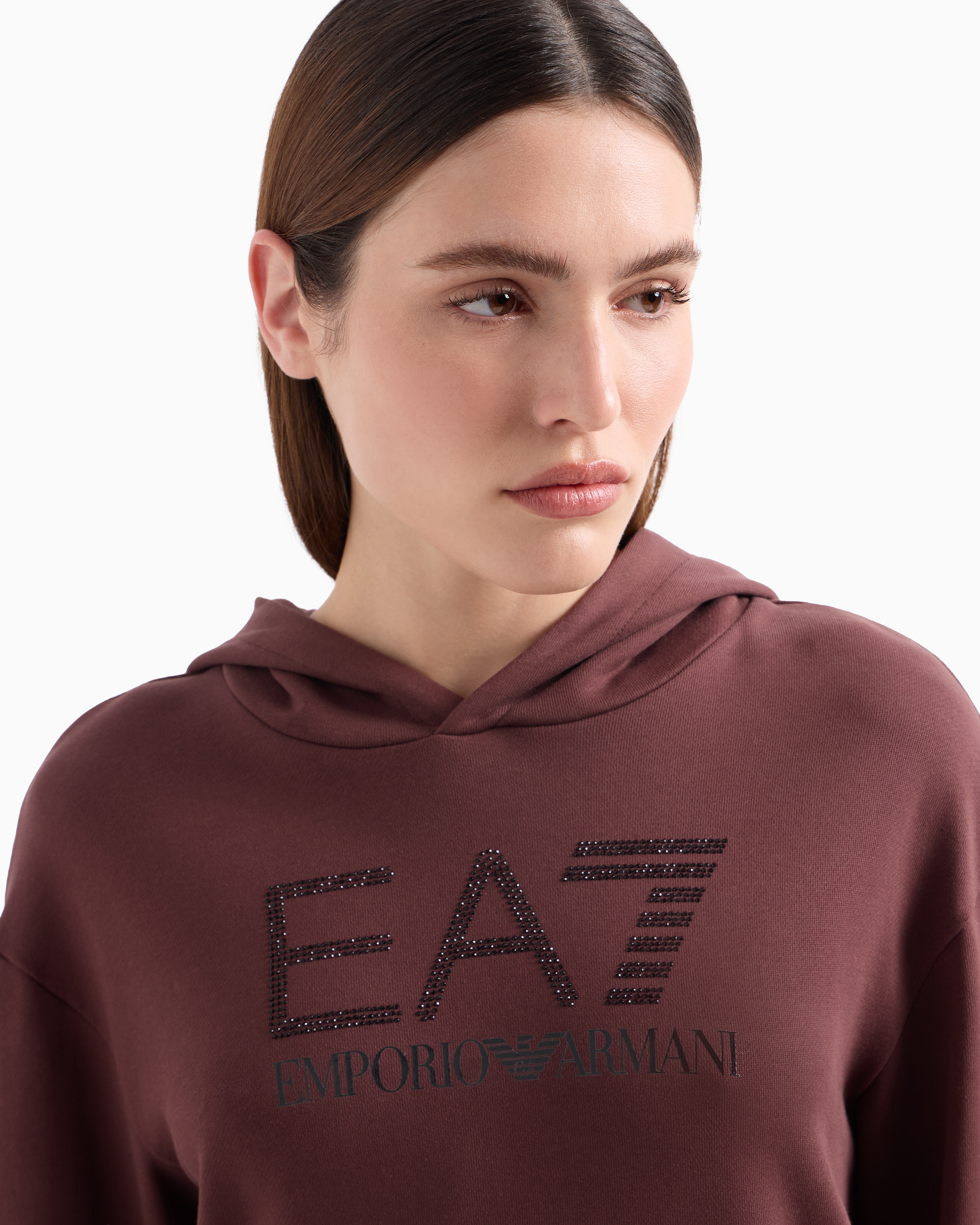 Shop Ea7 Logo Series Organic Cotton-blend Hooded Sweatshirt In Braun