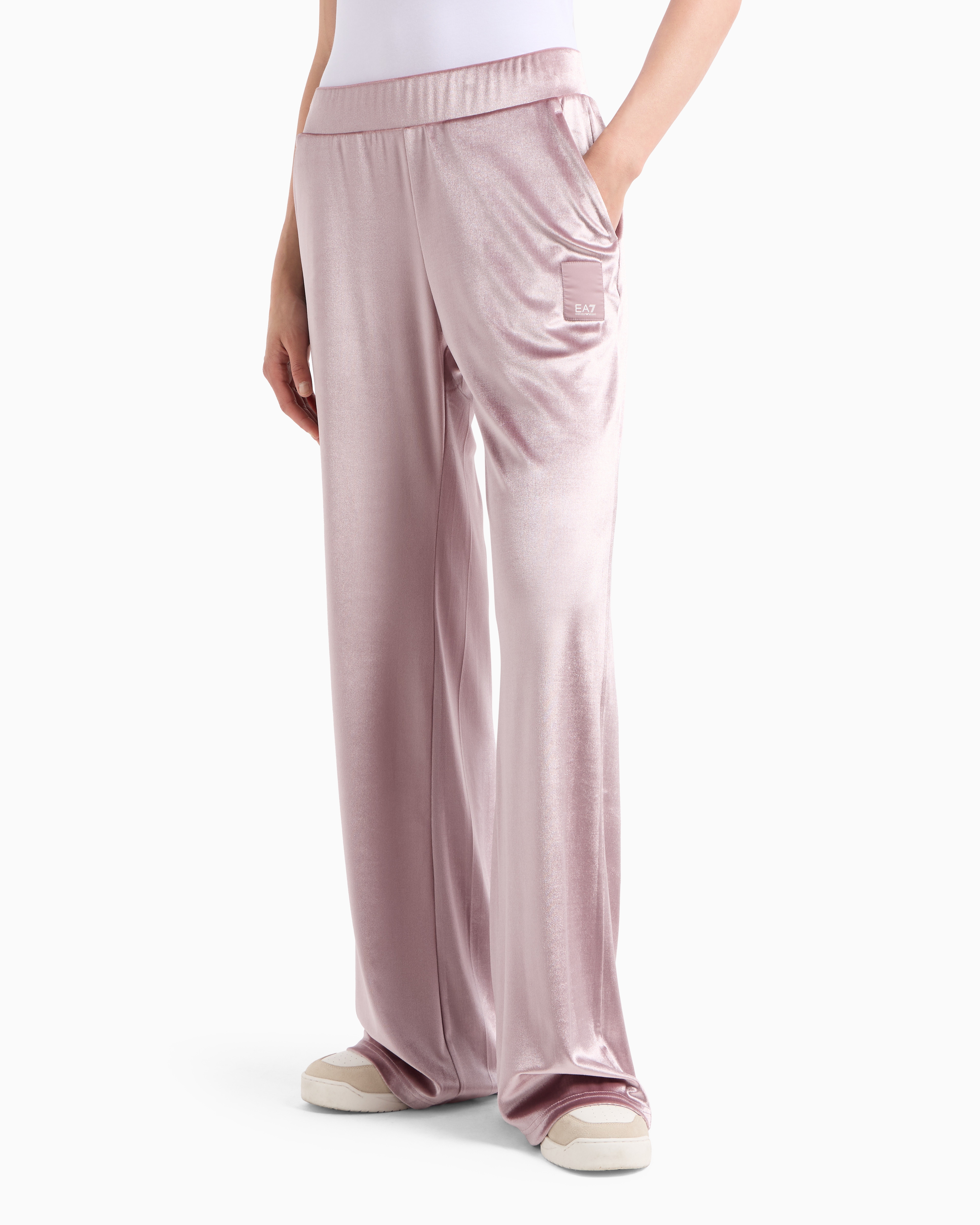 Shop Ea7 Athletic Velour Wide-leg Trousers In Pink