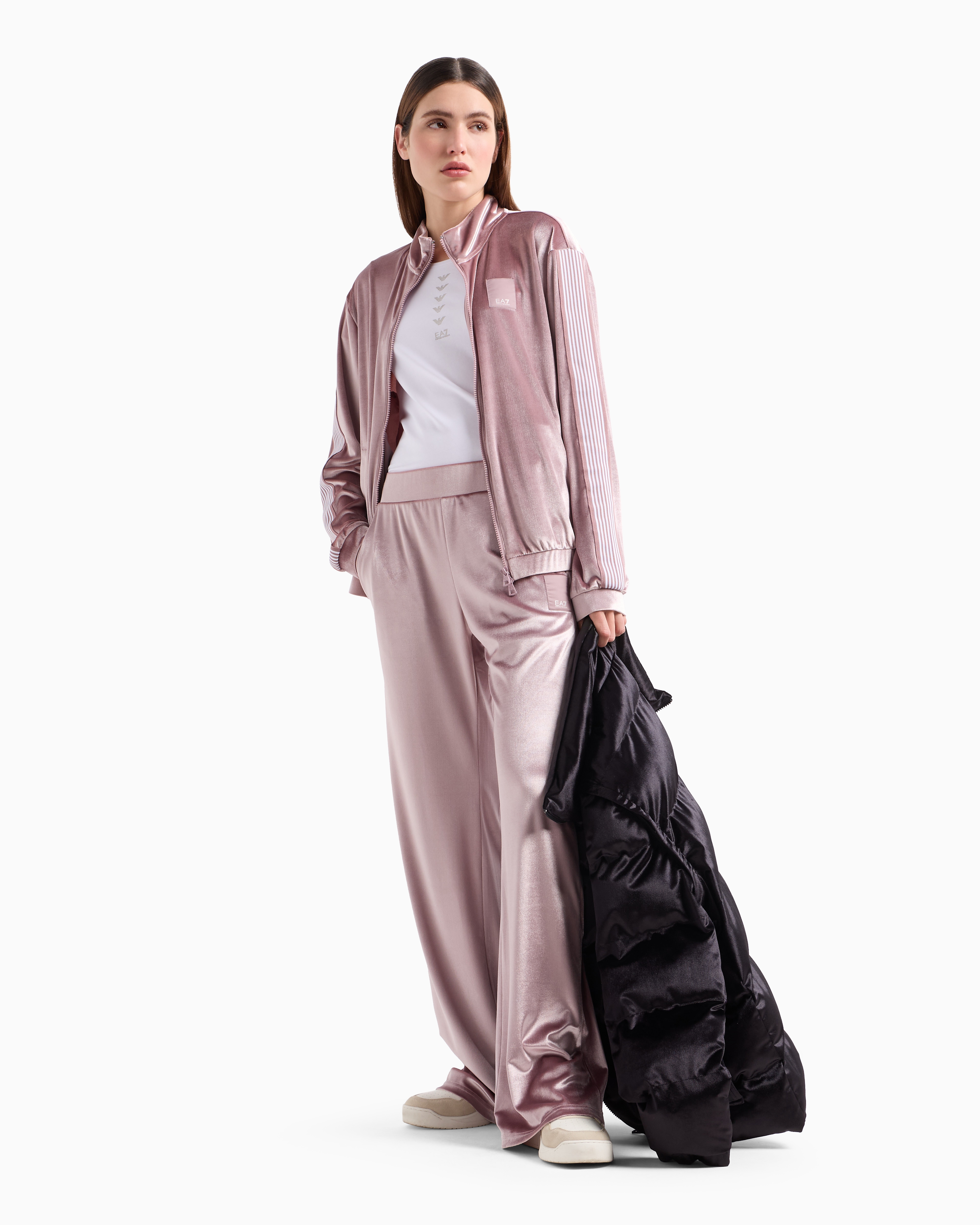 Shop Ea7 Athletic Velour Wide-leg Trousers In Pink