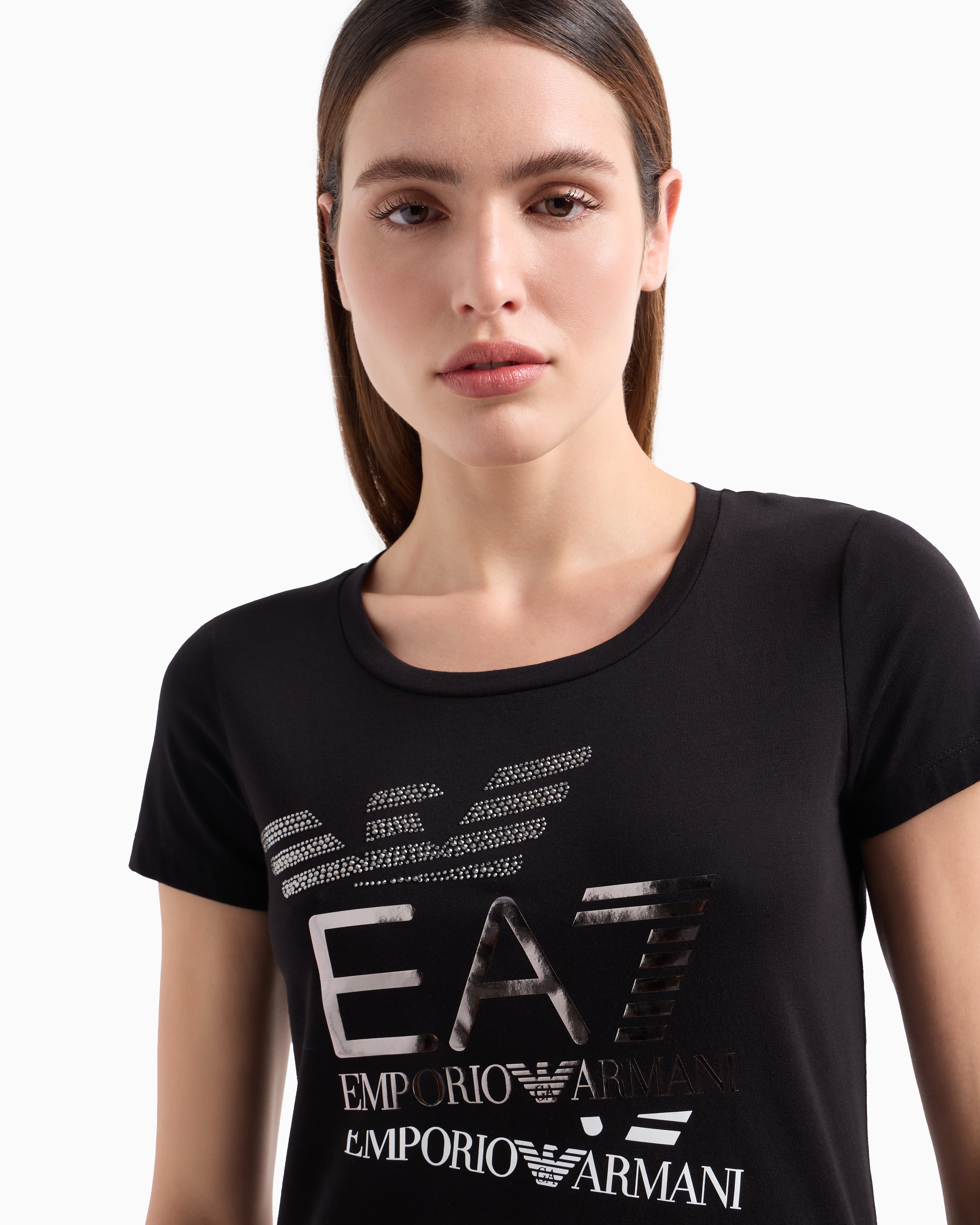 Shop Ea7 Logo Series Stretch-cotton Crew-neck T-shirt In Black