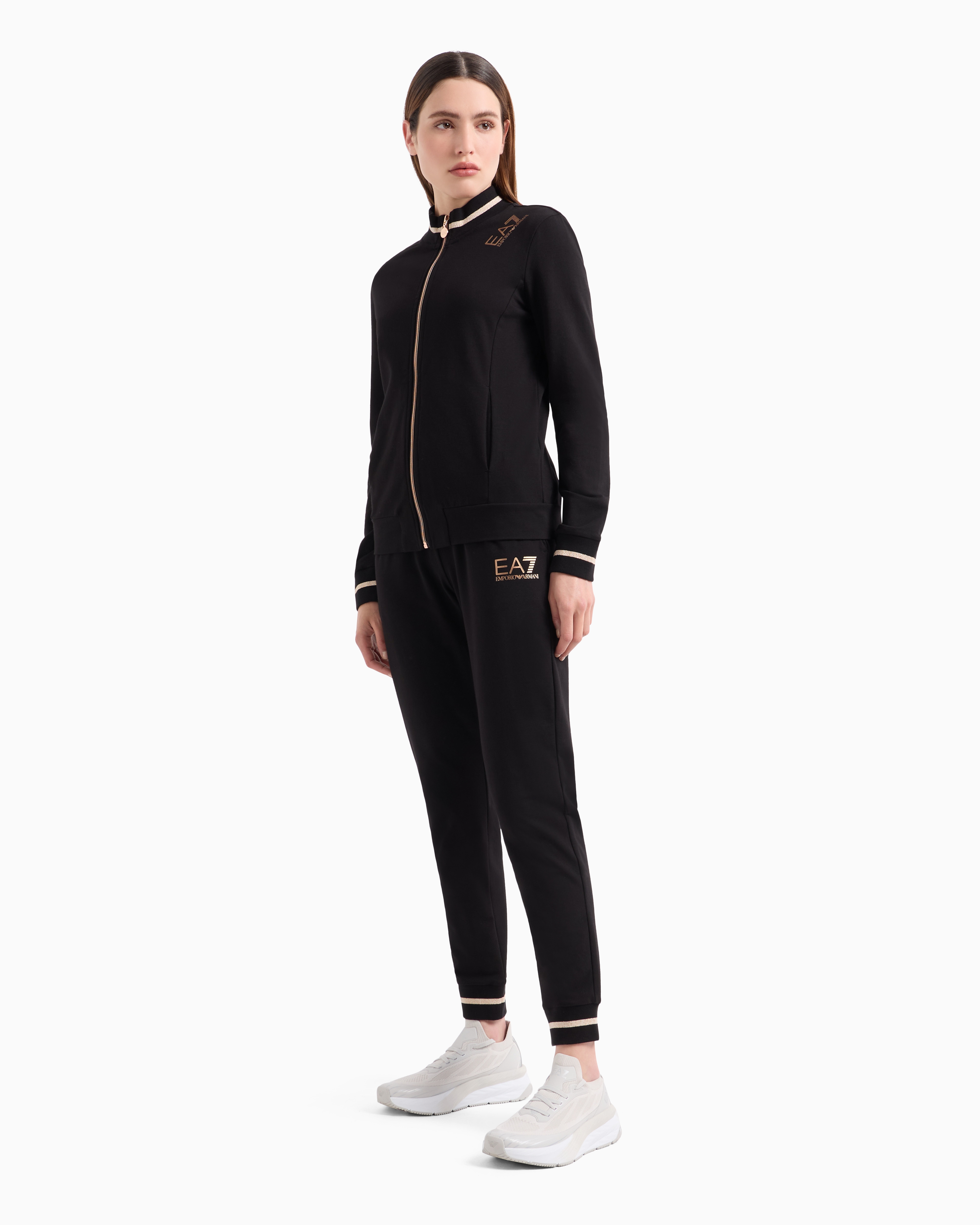 Shop Ea7 Core Lady Stretch-cotton Tracksuit In Black