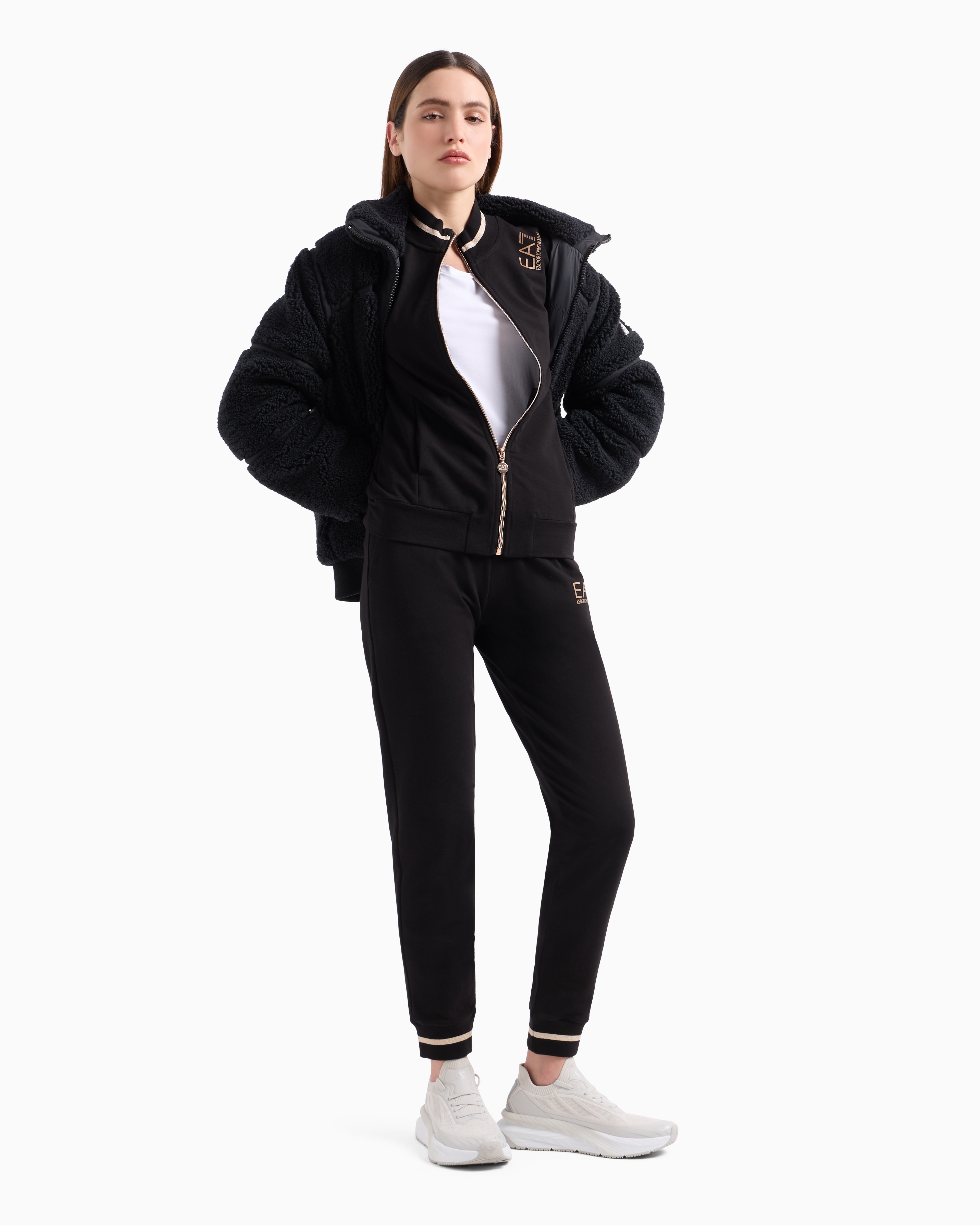 Shop Ea7 Core Lady Stretch-cotton Tracksuit In Black