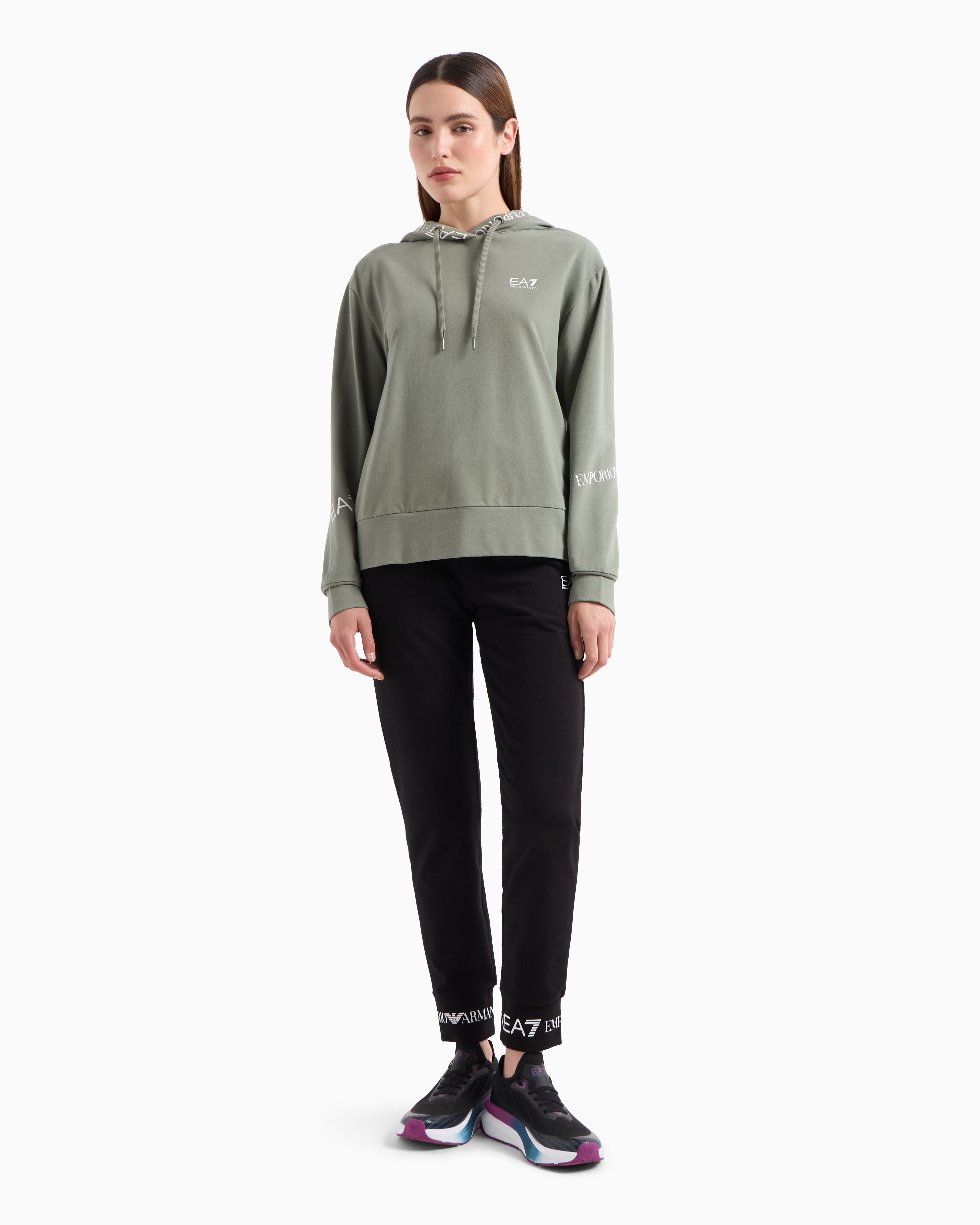 Ea7 Official Store Stretch-cotton Tracksuit With Logo Tape Detail In Light Green