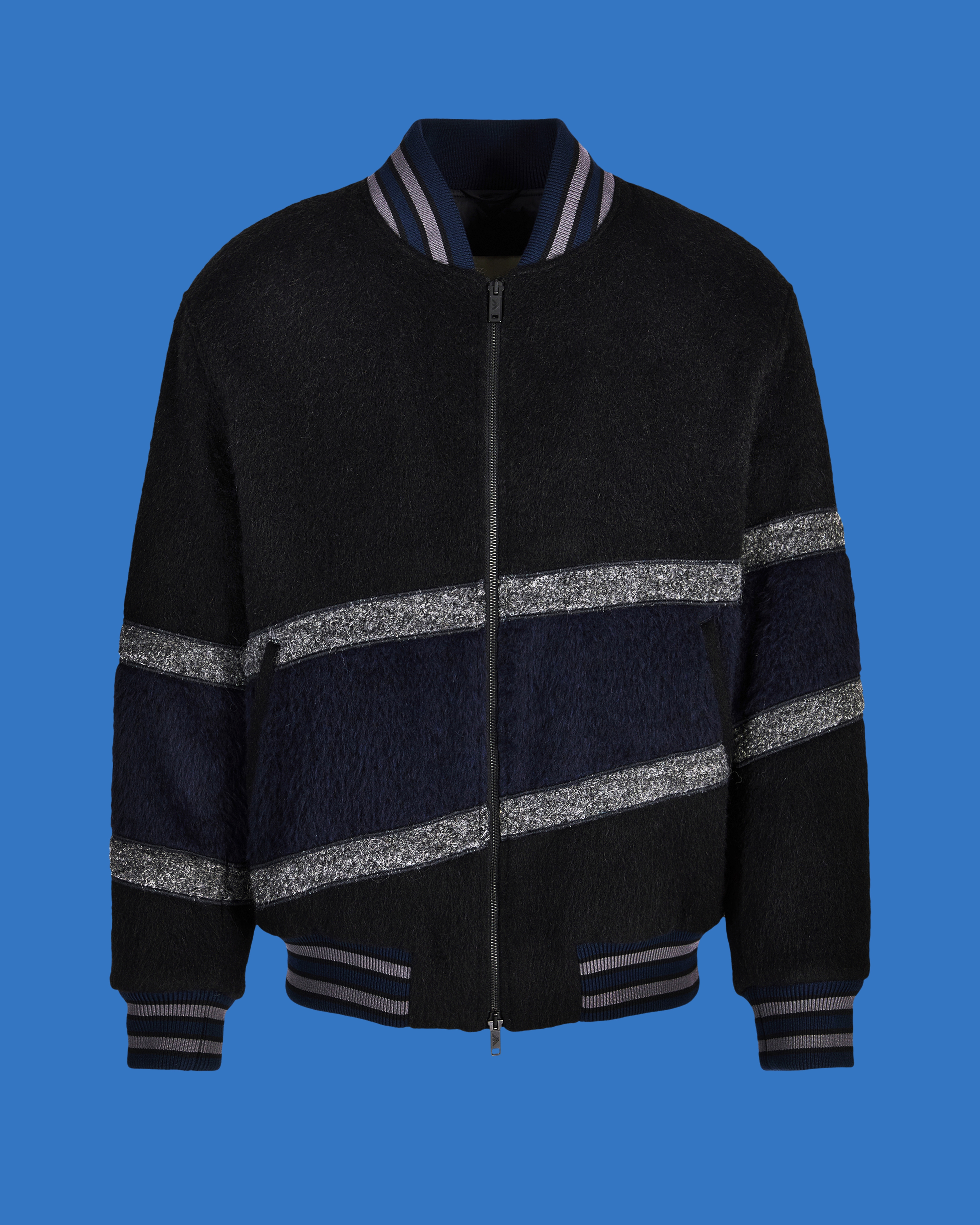 Emporio Armani - ASV Black Blue capsule collection mohair-wool blend blouson, Man, Patterned, Size: