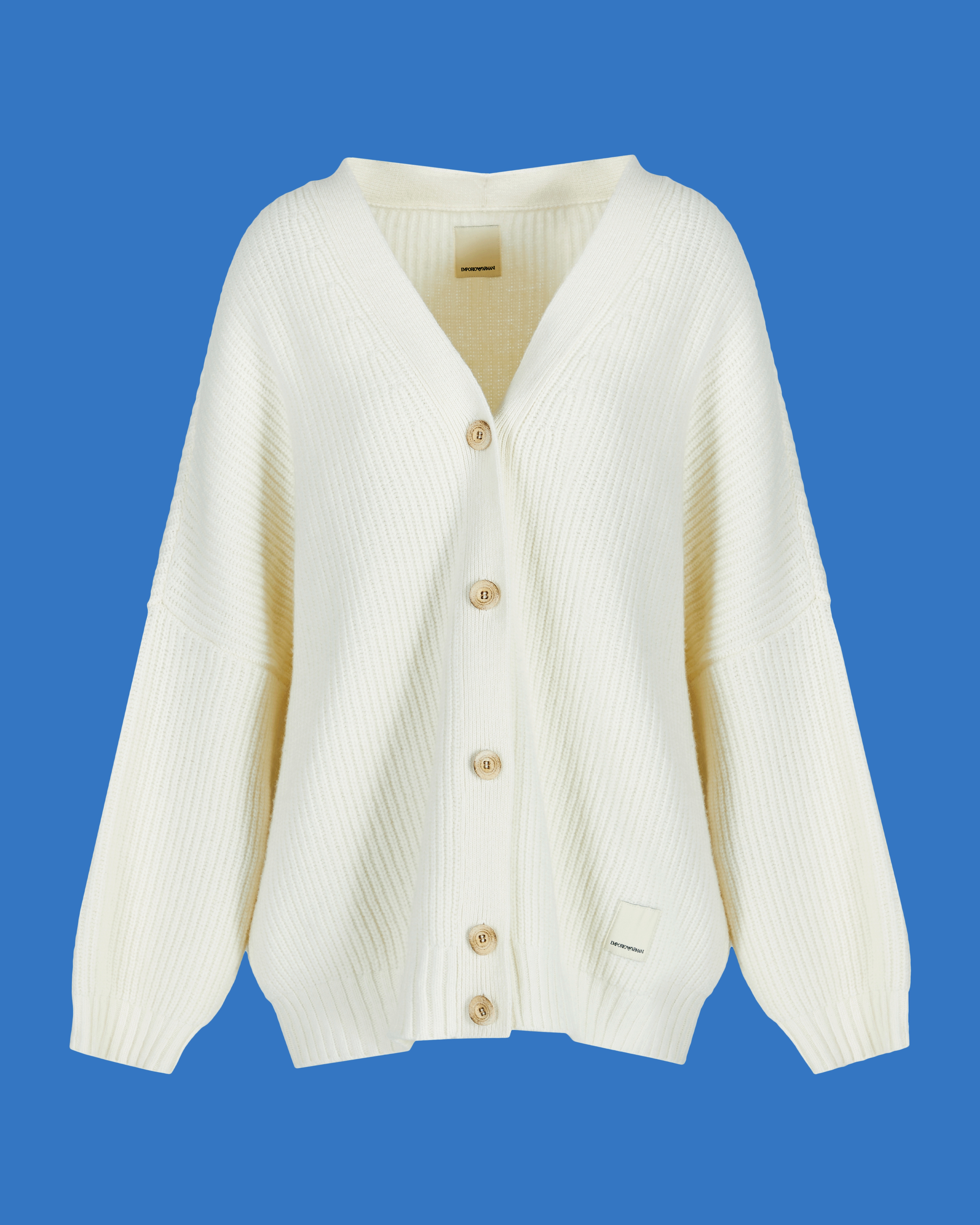 Emporio Armani - ASV Black Blue capsule collection cob-stitch wool cardigan, Woman, White, Size:
