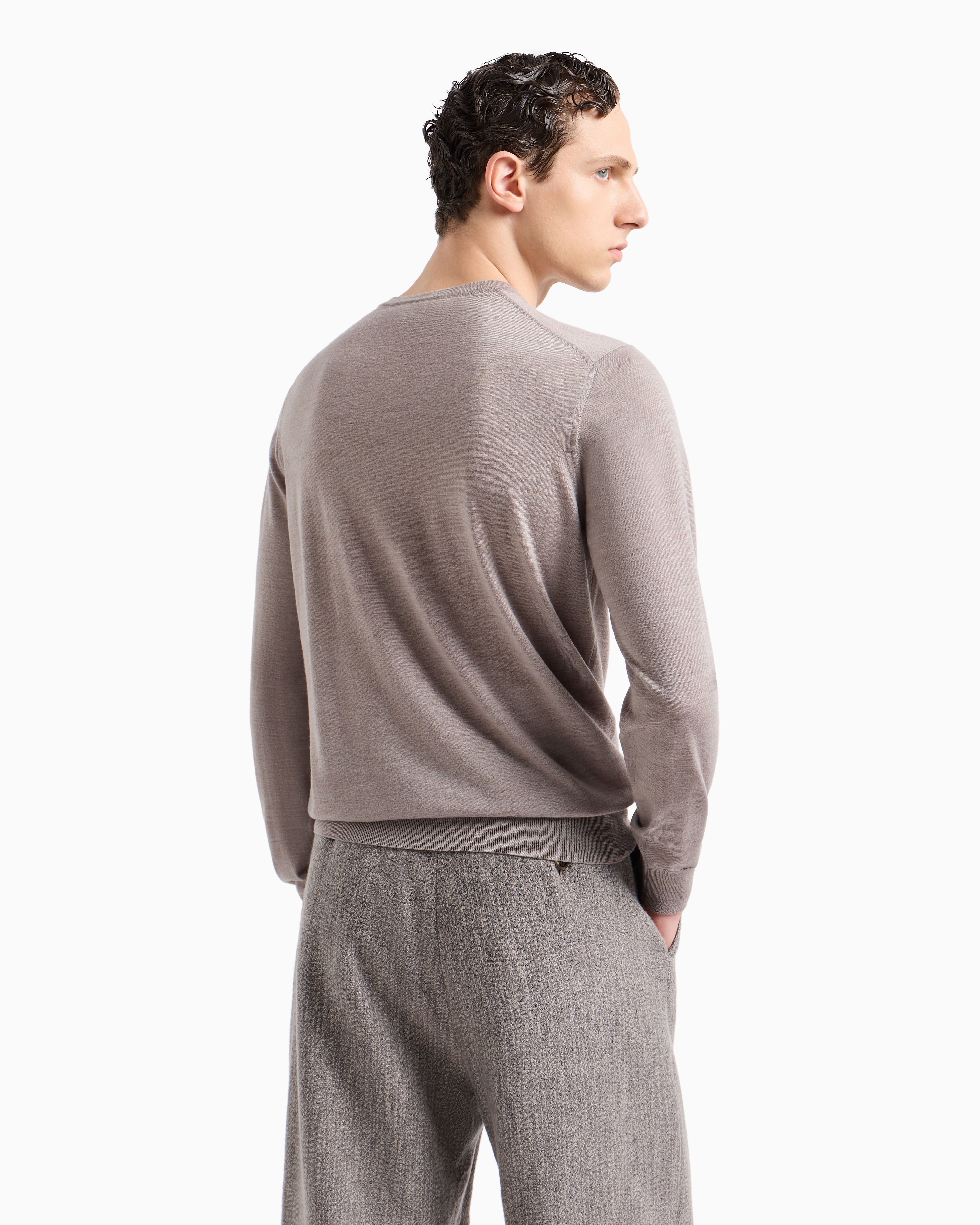 Shop Giorgio Armani Virgin-wool, Crew-neck Jumper In Beige