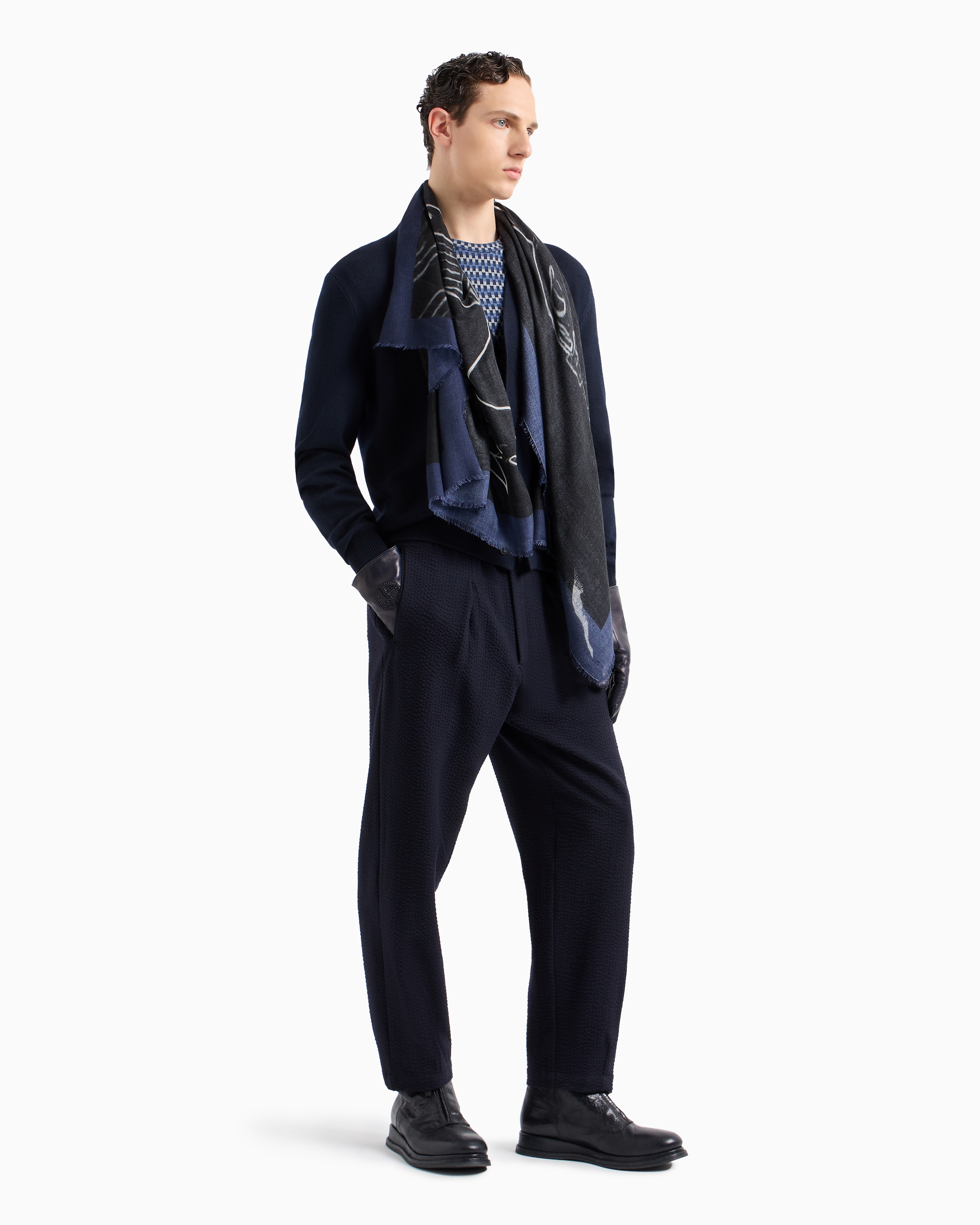 Shop Giorgio Armani Virgin-wool Cardigan With Buttons In Bleu Nuit