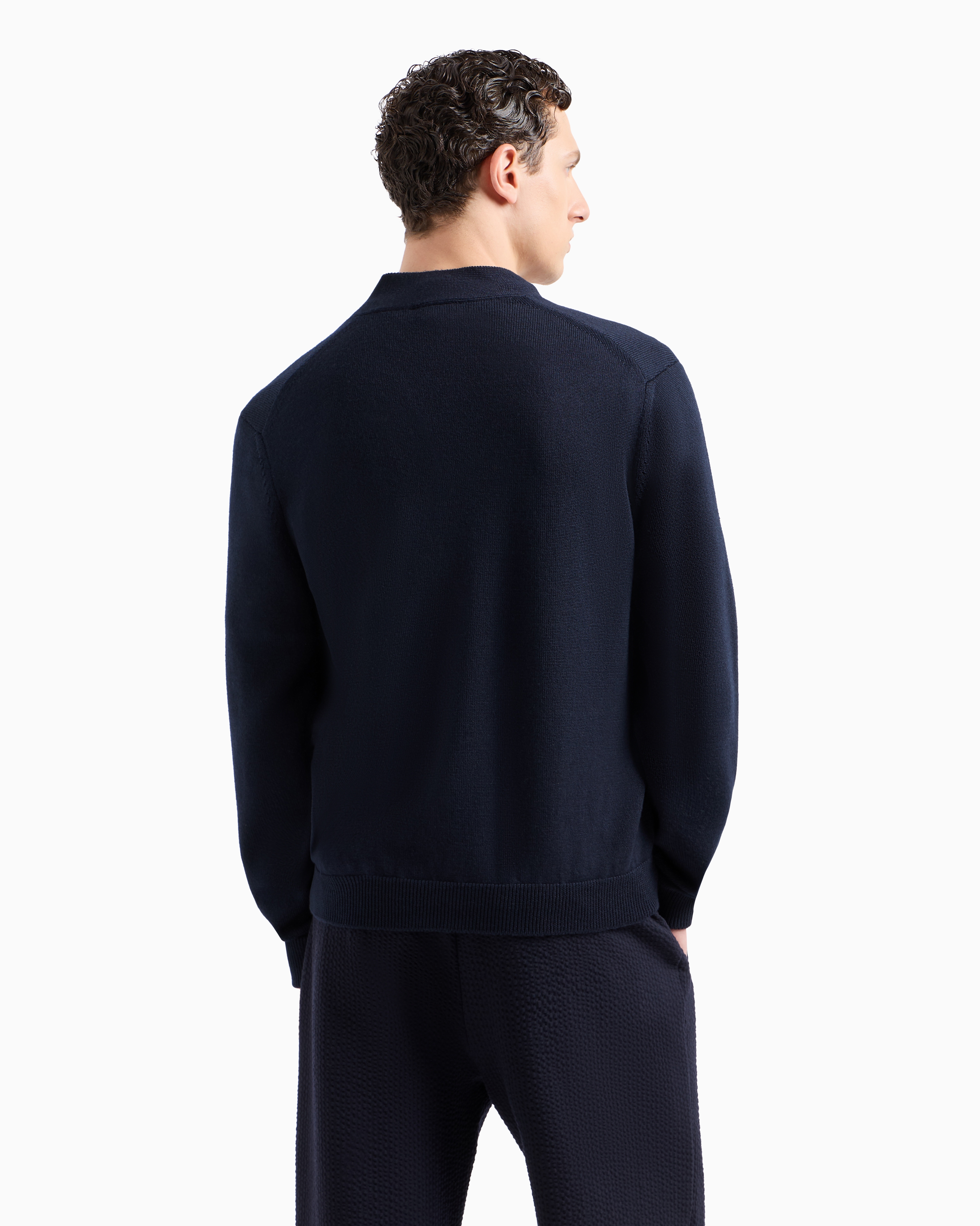 Shop Giorgio Armani Virgin-wool Cardigan With Buttons In Bleu Nuit