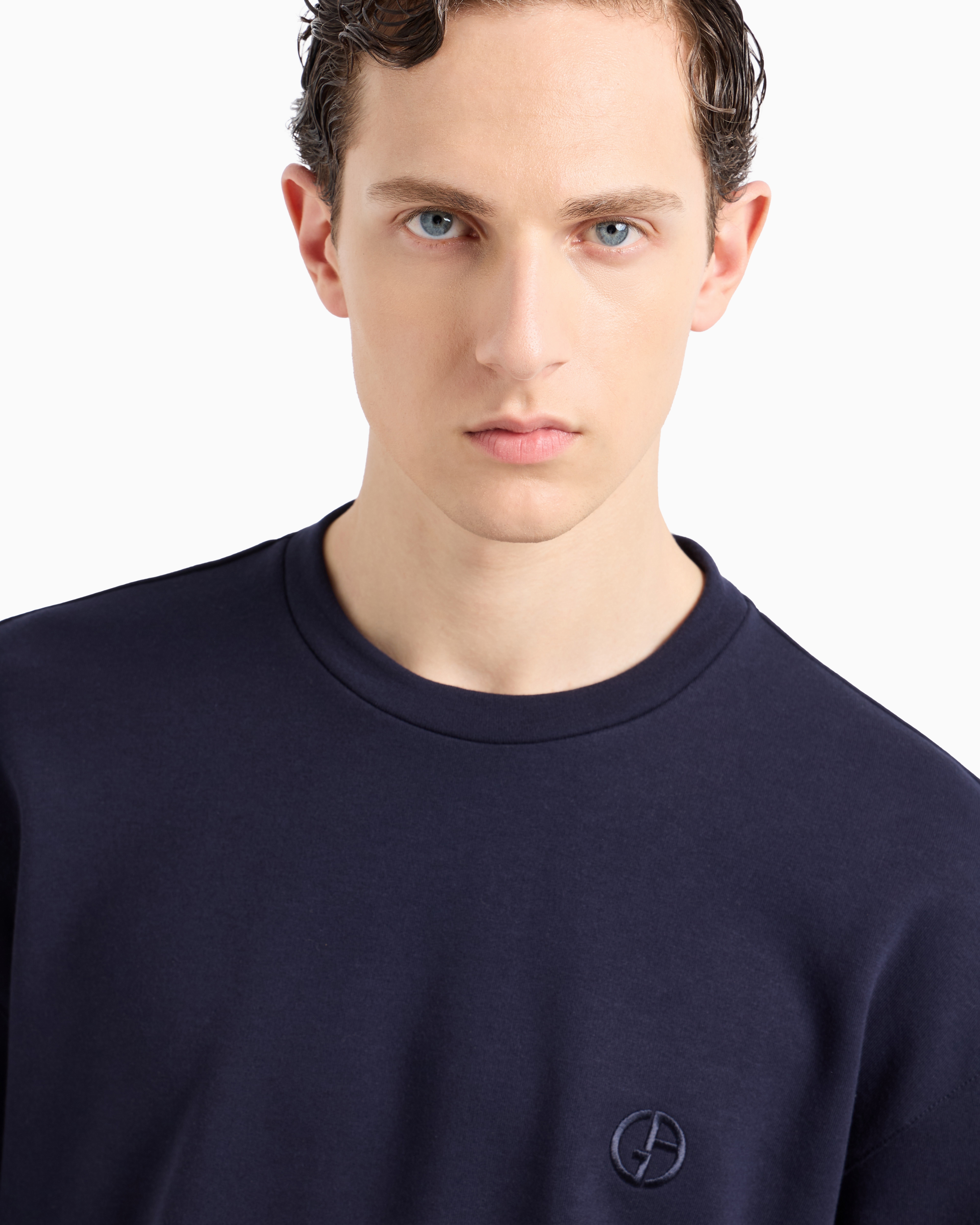 Giorgio Armani Cotton And Cashmere Crew-neck Sweatshirt In Blue