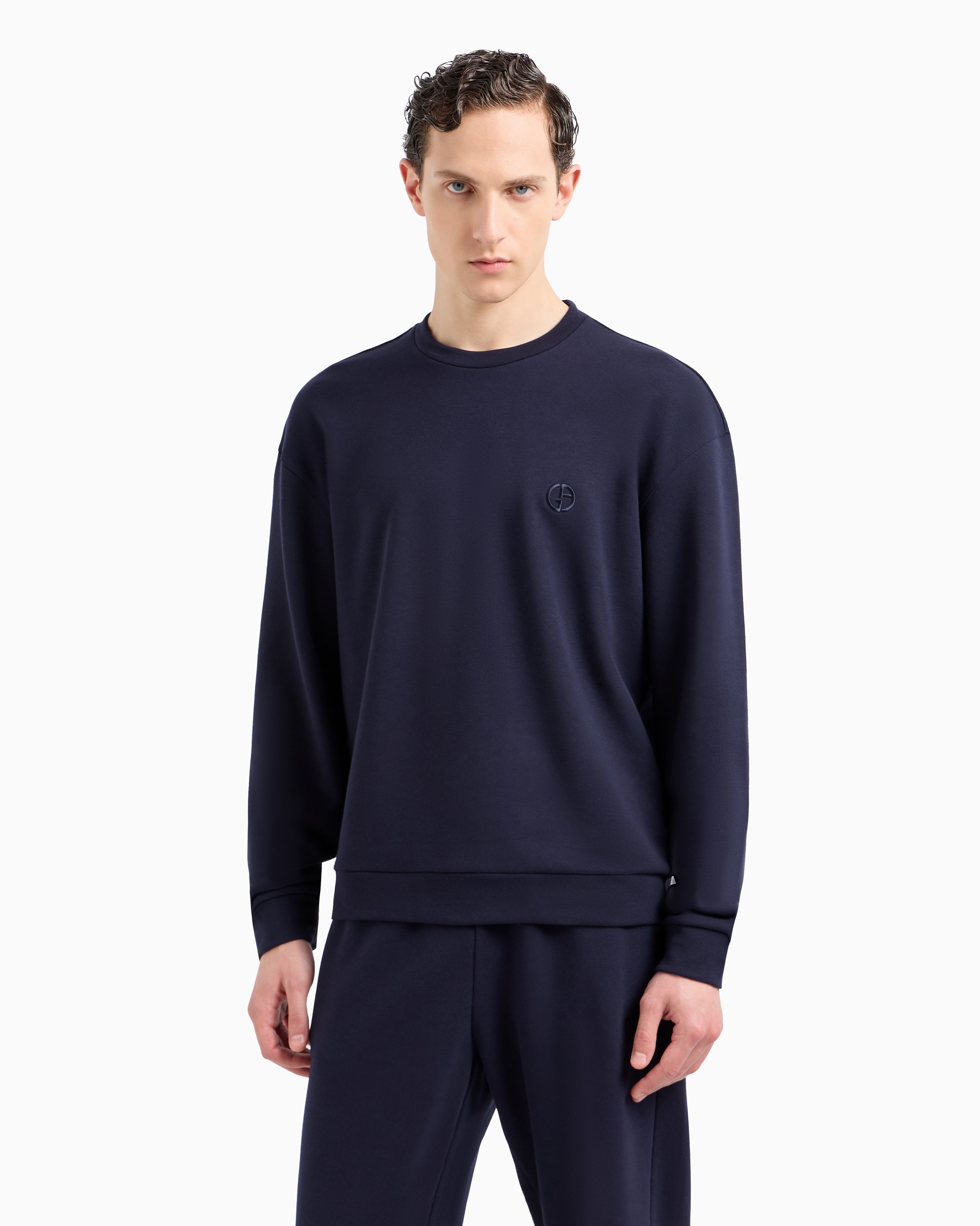 Giorgio Armani Cotton And Cashmere Crew-neck Sweatshirt In Blue