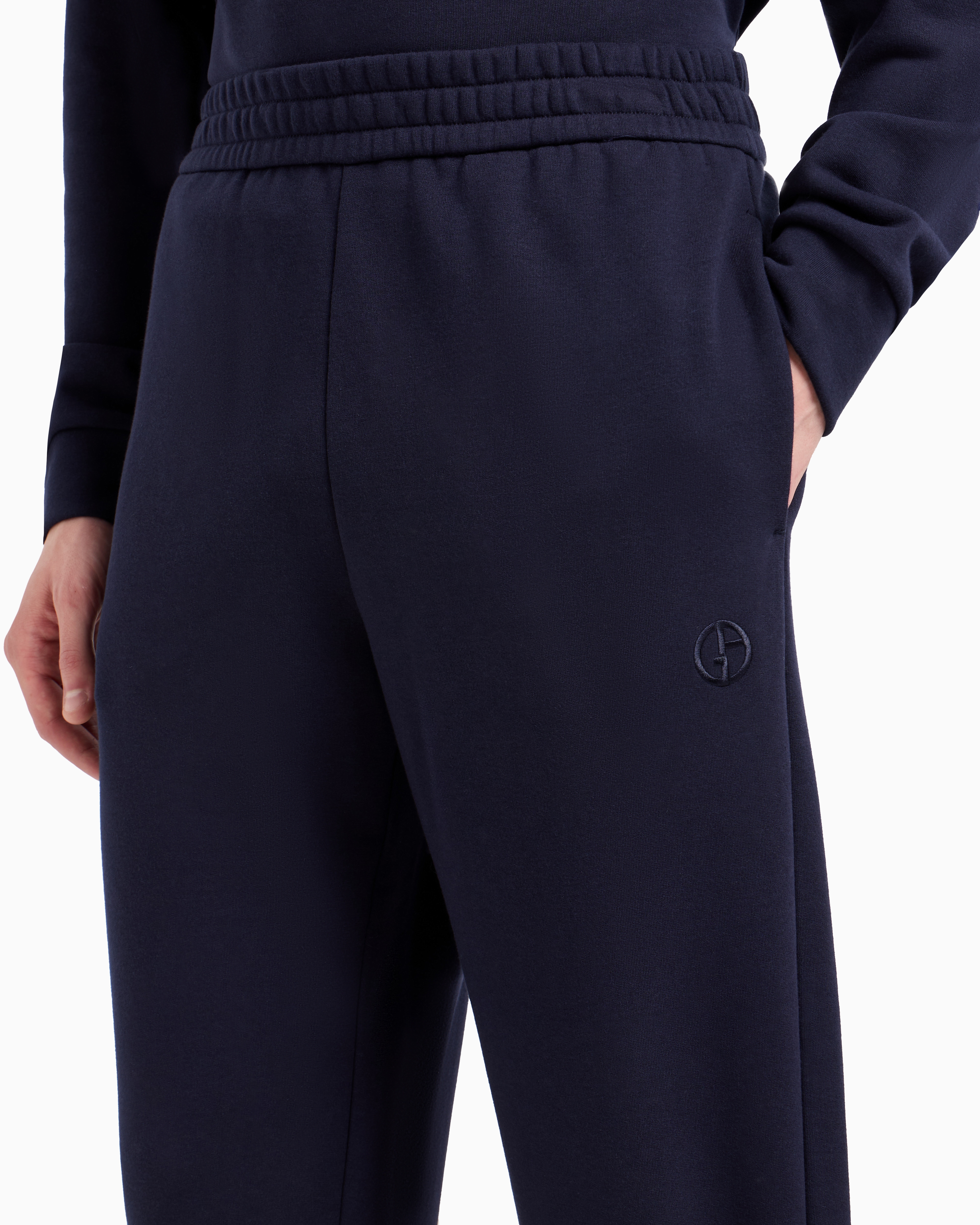 Shop Giorgio Armani Cotton And Cashmere Joggers In Blue