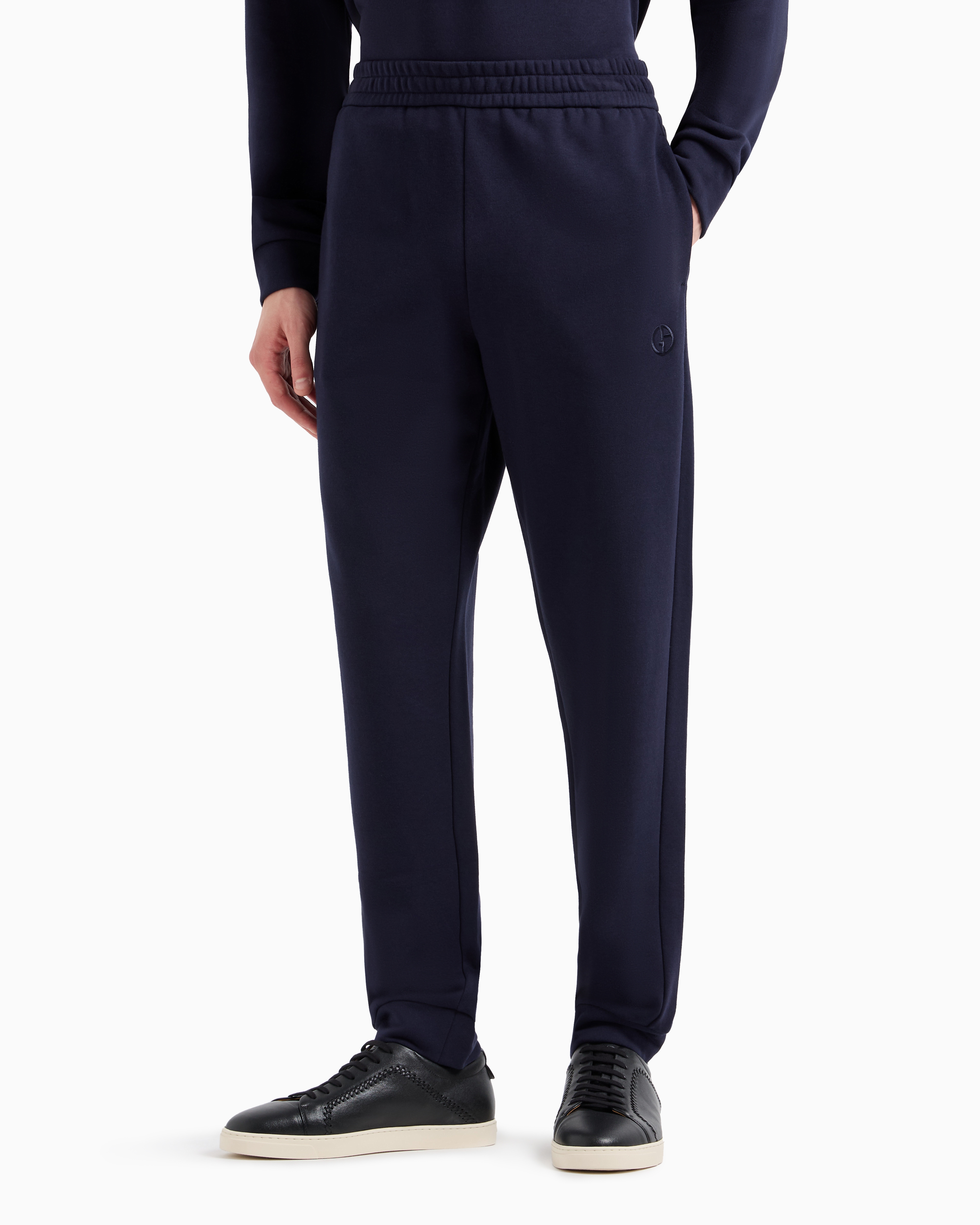 Shop Giorgio Armani Cotton And Cashmere Joggers In Blue