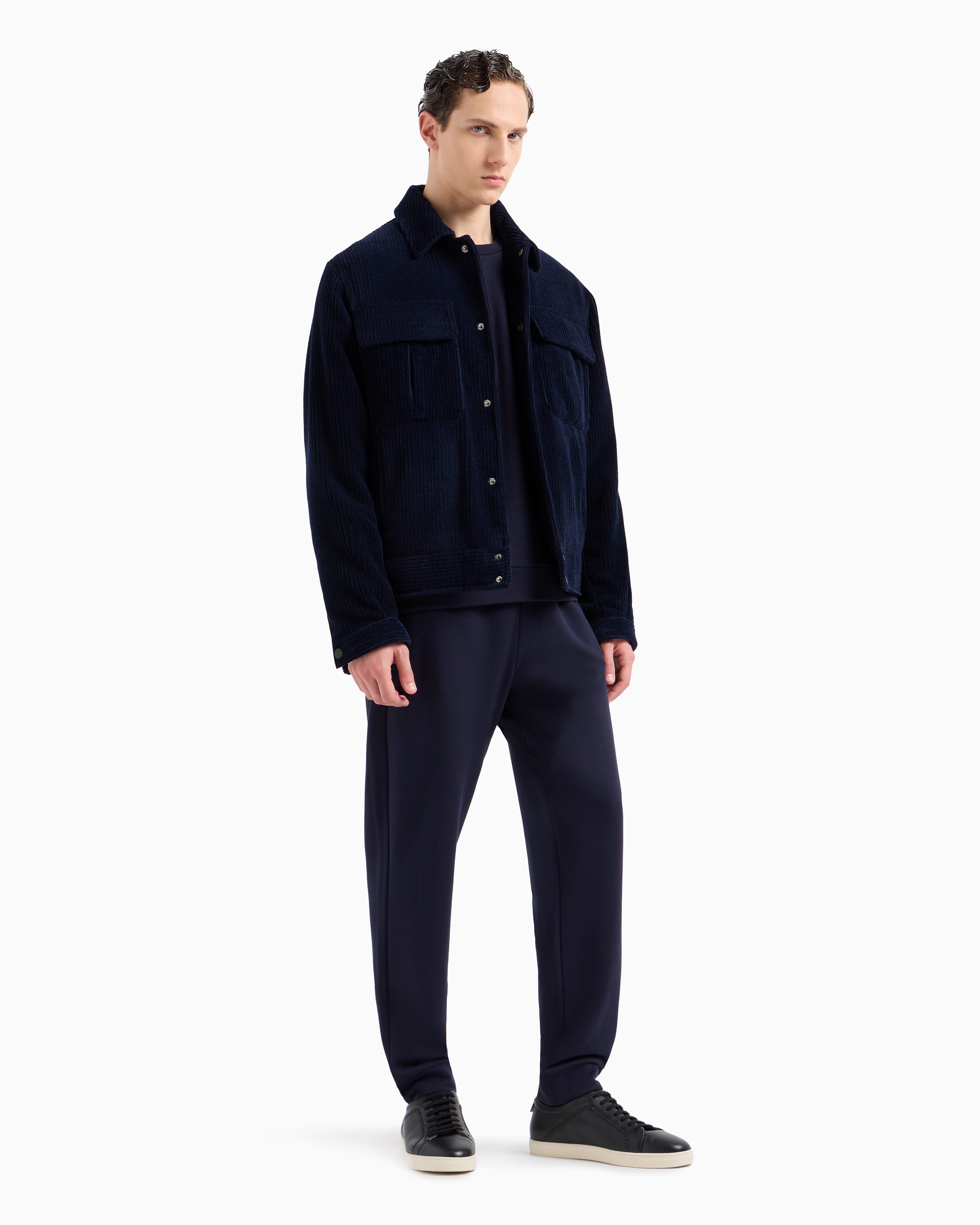 Shop Giorgio Armani Cotton And Cashmere Joggers In Blue