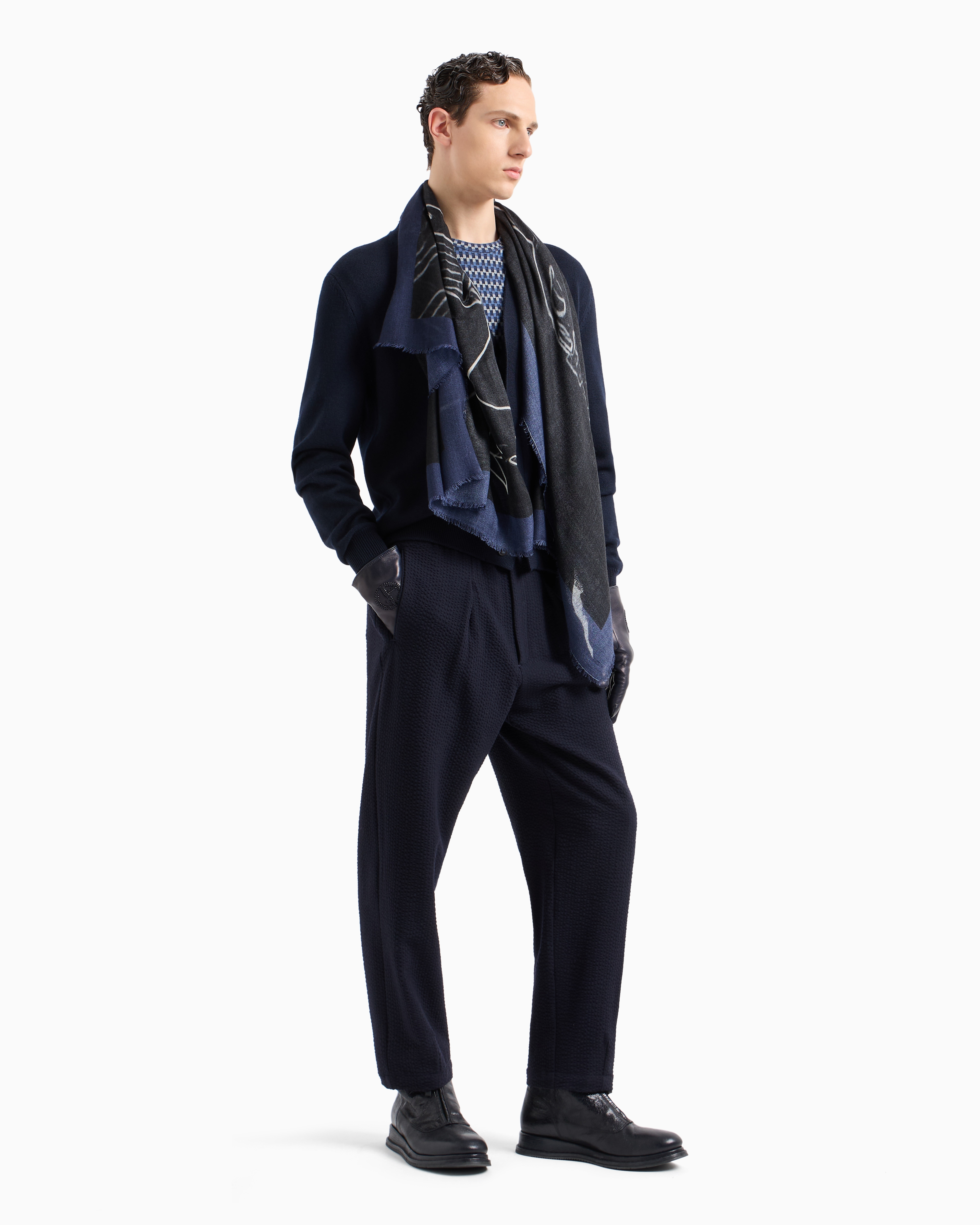 Shop Giorgio Armani Single-pleat, Virgin Wool And Seersucker Cashmere Trousers In Blue