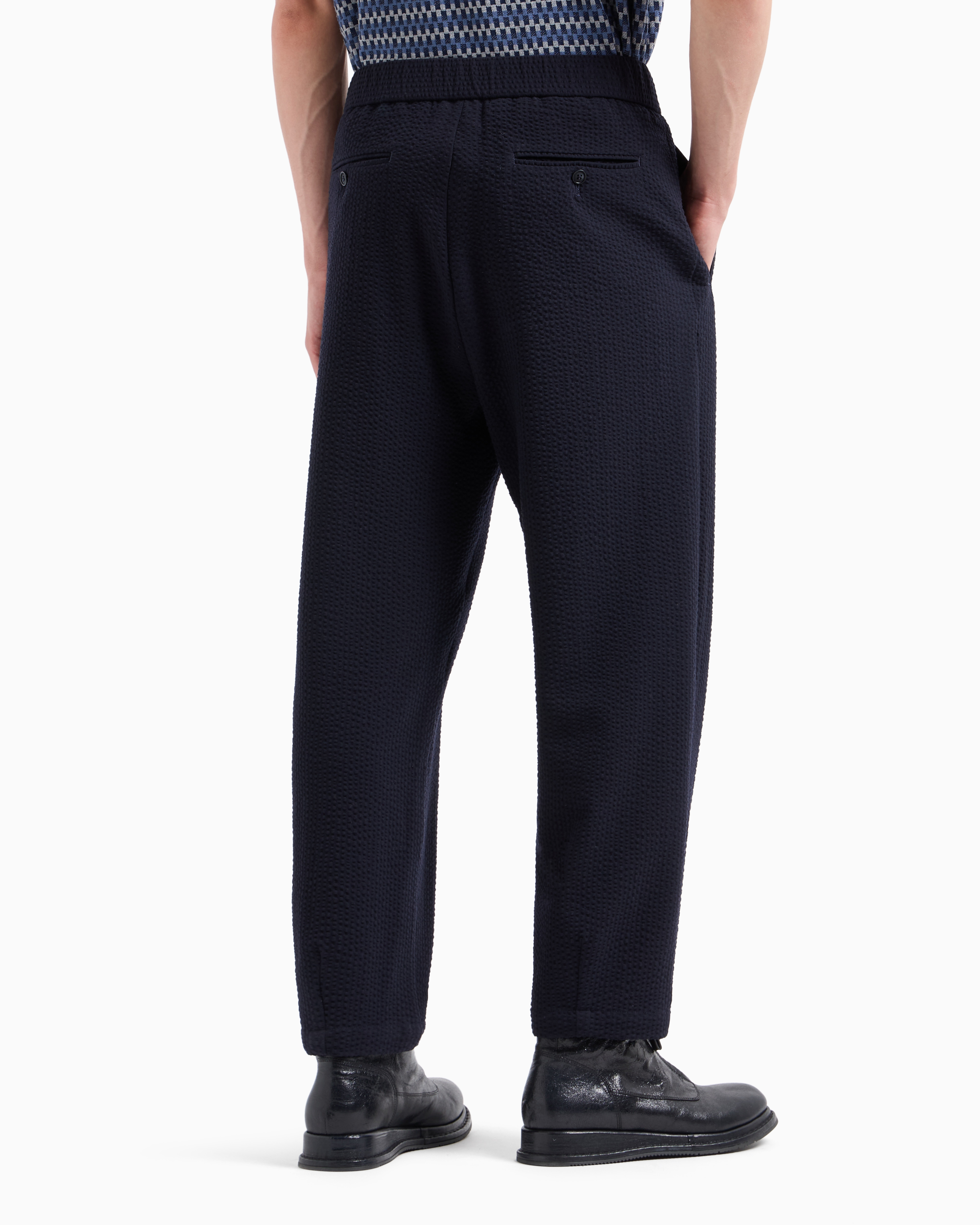 Shop Giorgio Armani Single-pleat, Virgin Wool And Seersucker Cashmere Trousers In Blue