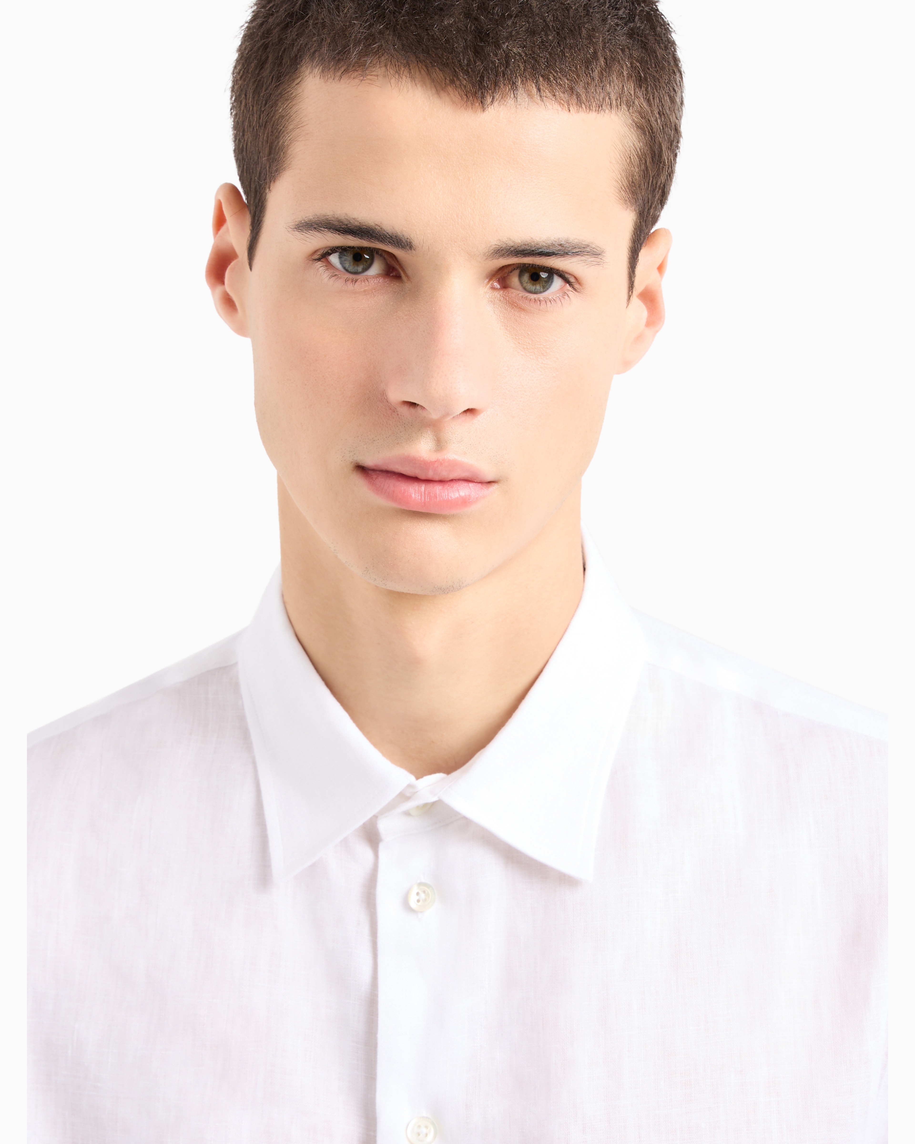 Emporio Armani Garment-dyed Linen Shirt With French Collar In White