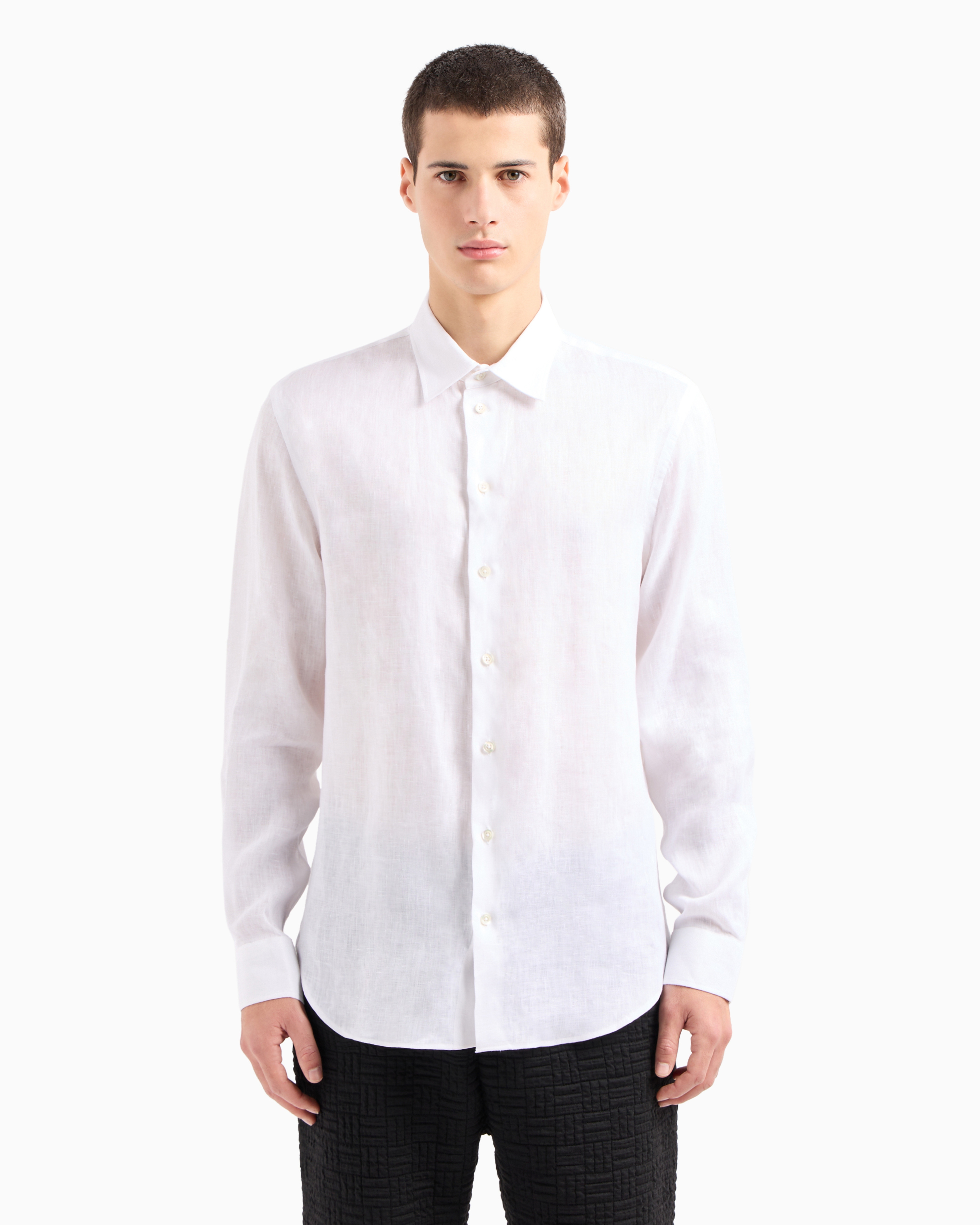 Emporio Armani Garment-dyed Linen Shirt With French Collar In White