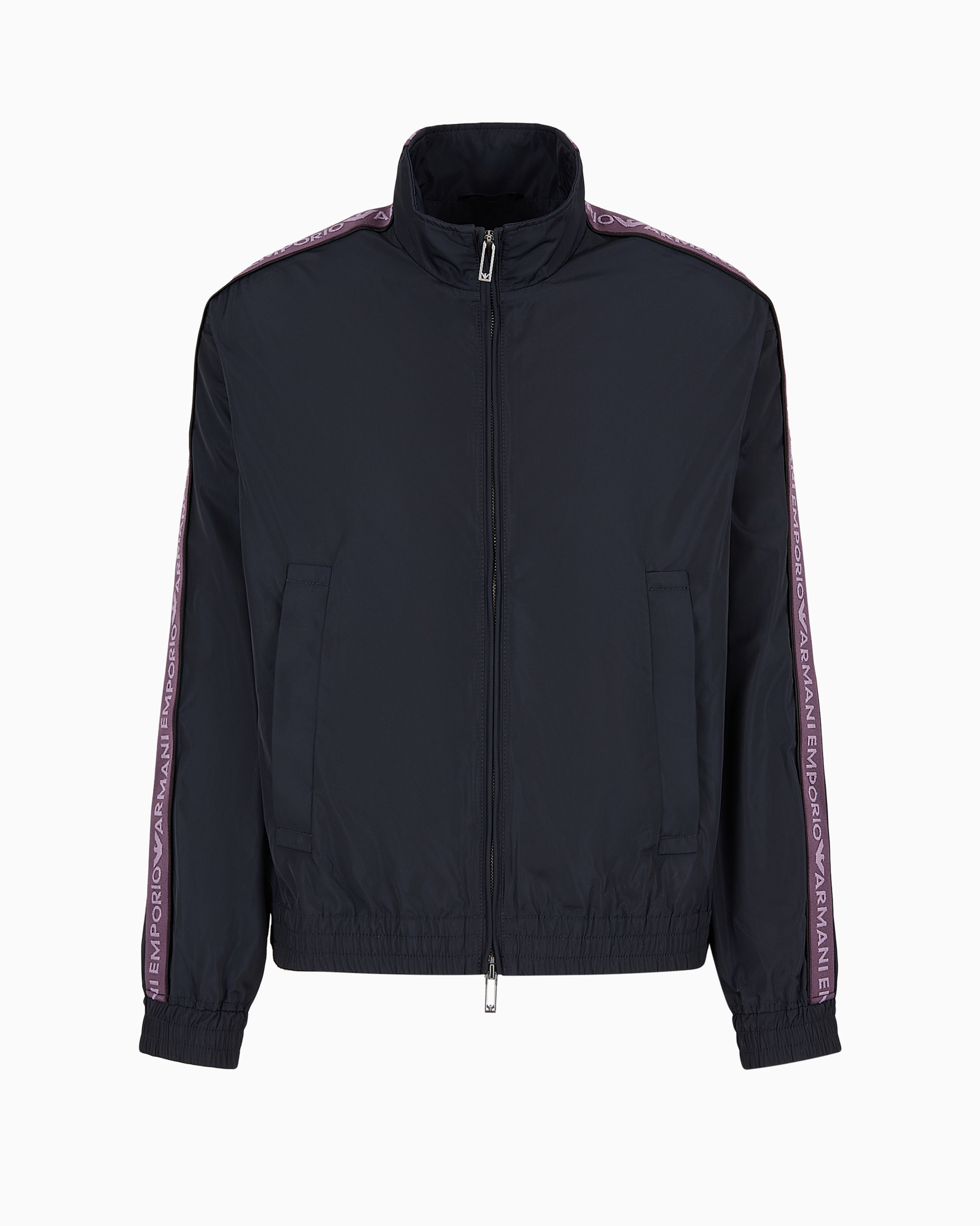 Emporio Armani Official Store Full-zip Blouson In Light Nylon With Logo Tape In Navy Blue