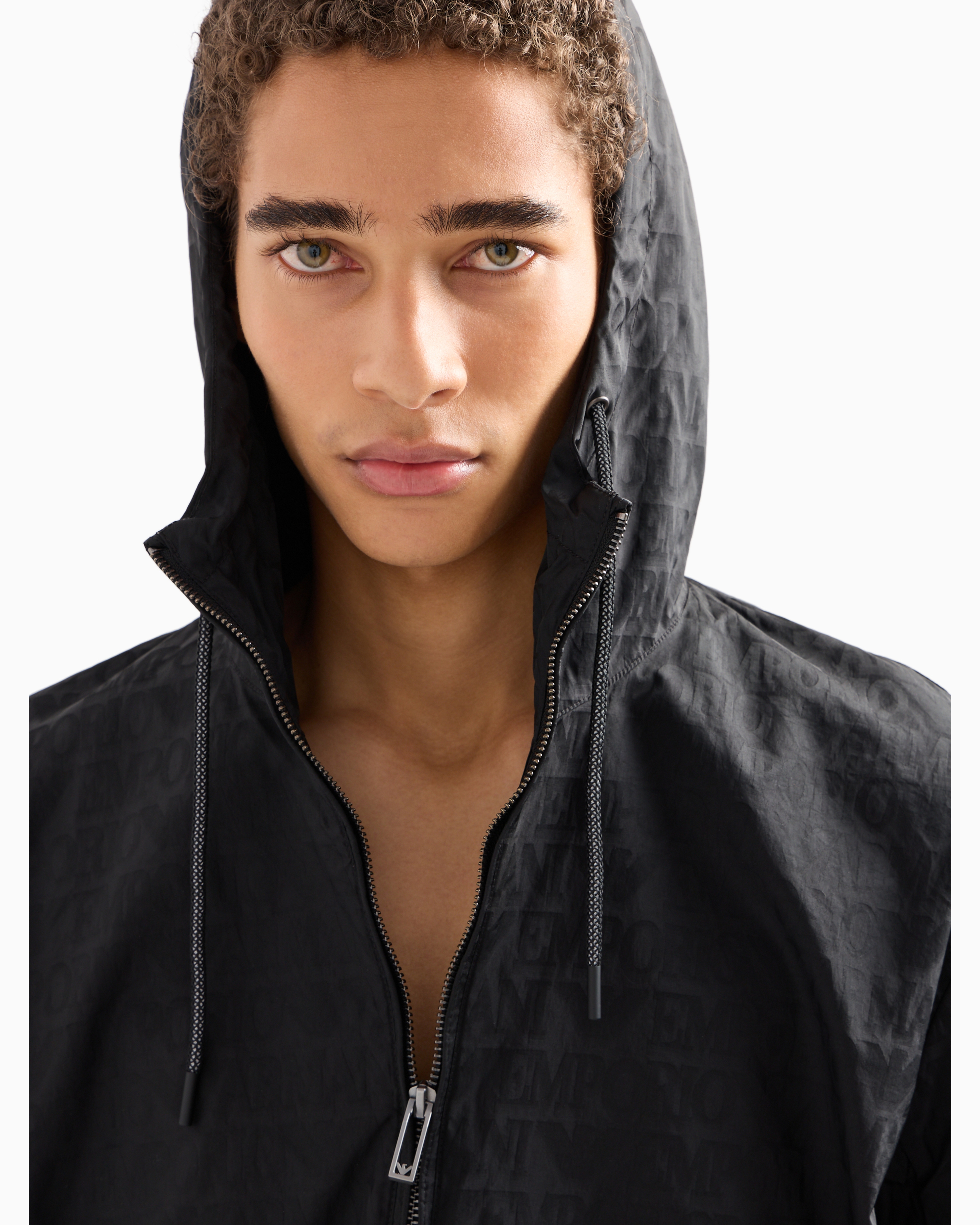 Emporio Armani Logo-jacquard Hooded Blouson In Black | ModeSens