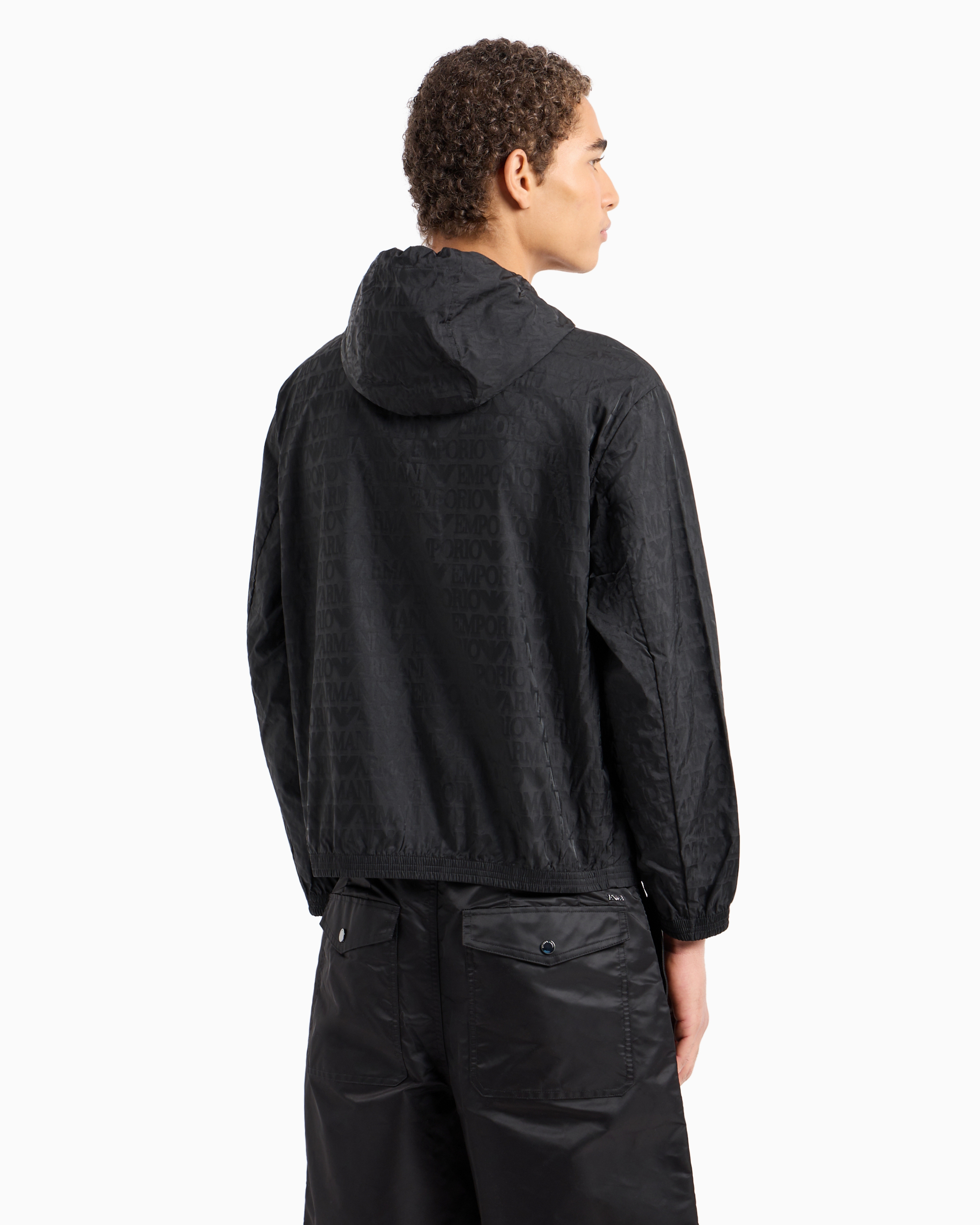 Emporio Armani Logo-jacquard Hooded Blouson In Black | ModeSens