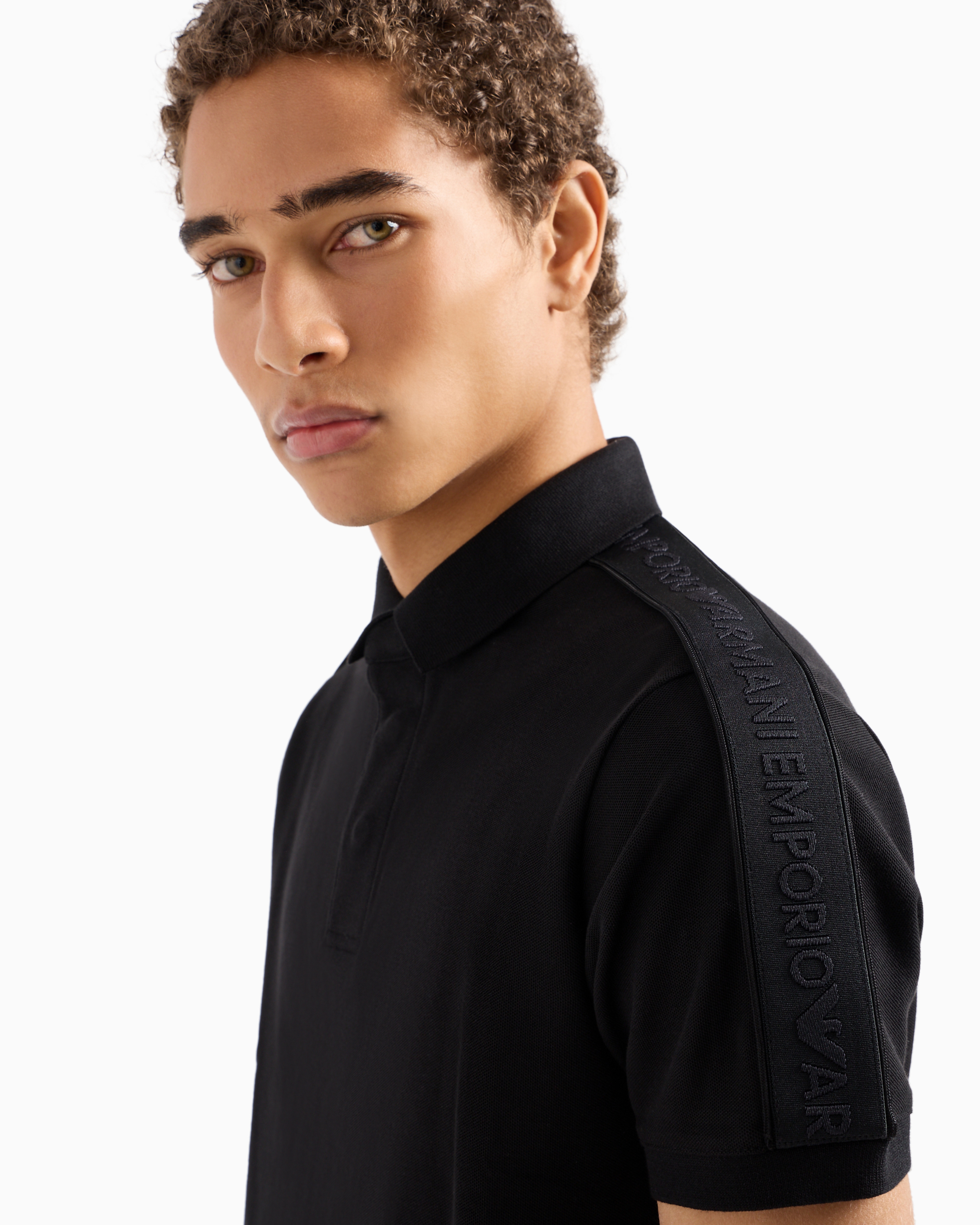 Shop Emporio Armani Jersey Polo Shirt With Logo Tape In Black