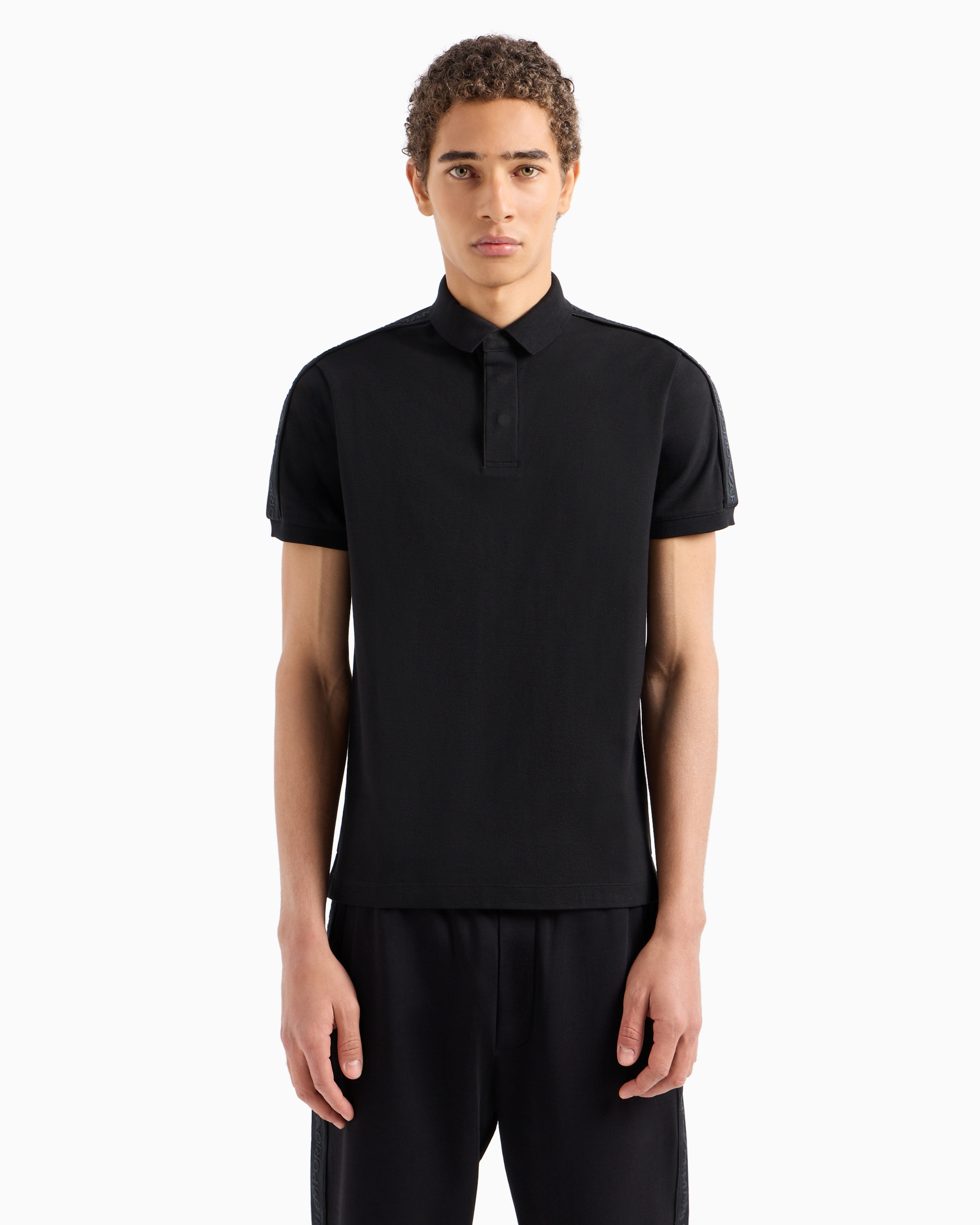 Shop Emporio Armani Jersey Polo Shirt With Logo Tape In Black